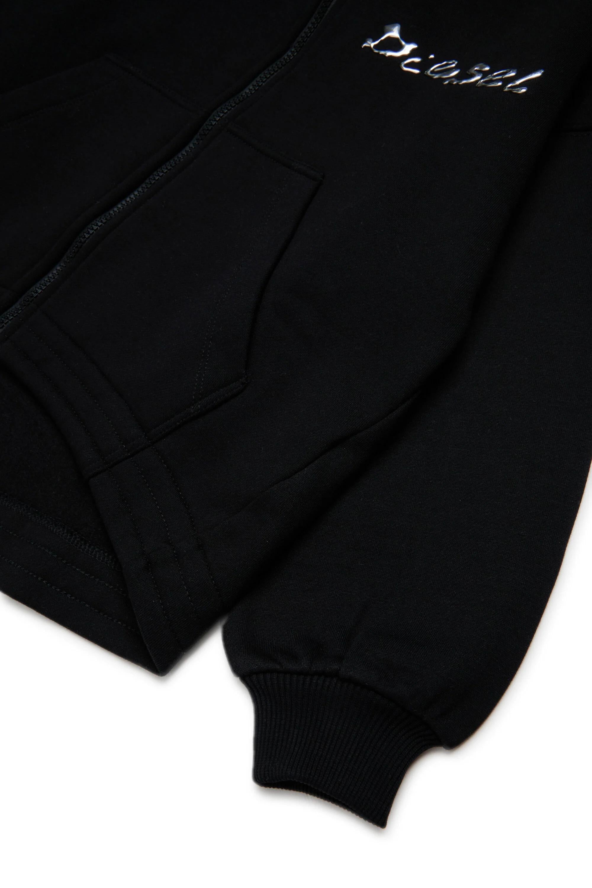 DIESEL<BR/>Felpa con zip e stampa Diesel effetto water black J02386-0GRAL K900 DIESEL 