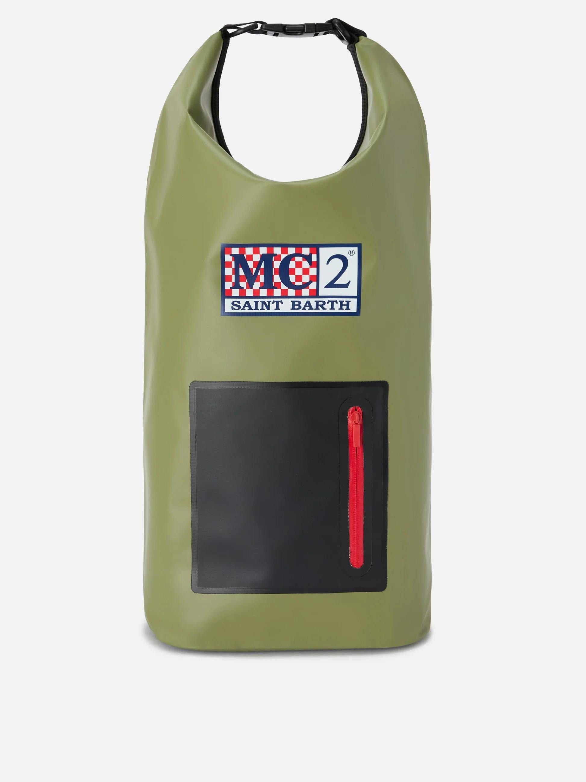 Zaino Backpack Aqua in PVC verde tinta unita con logo stampato BAQ0001 01993H MC2 SAINT BARTH 