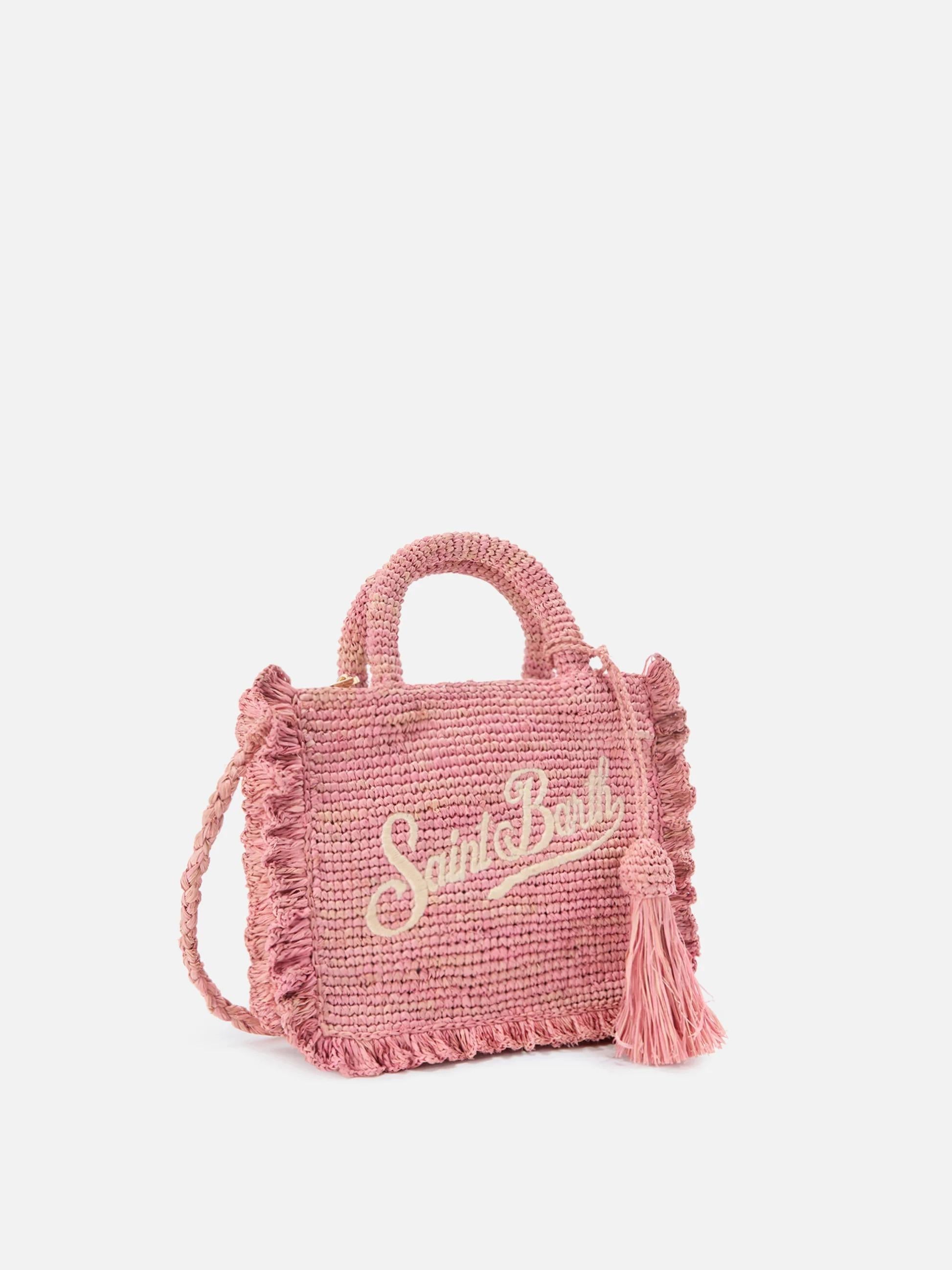 Borsa Volant Mini in raffia rosa con logo ricamato RAFV002 00223L MC2 SAINT BARTH 