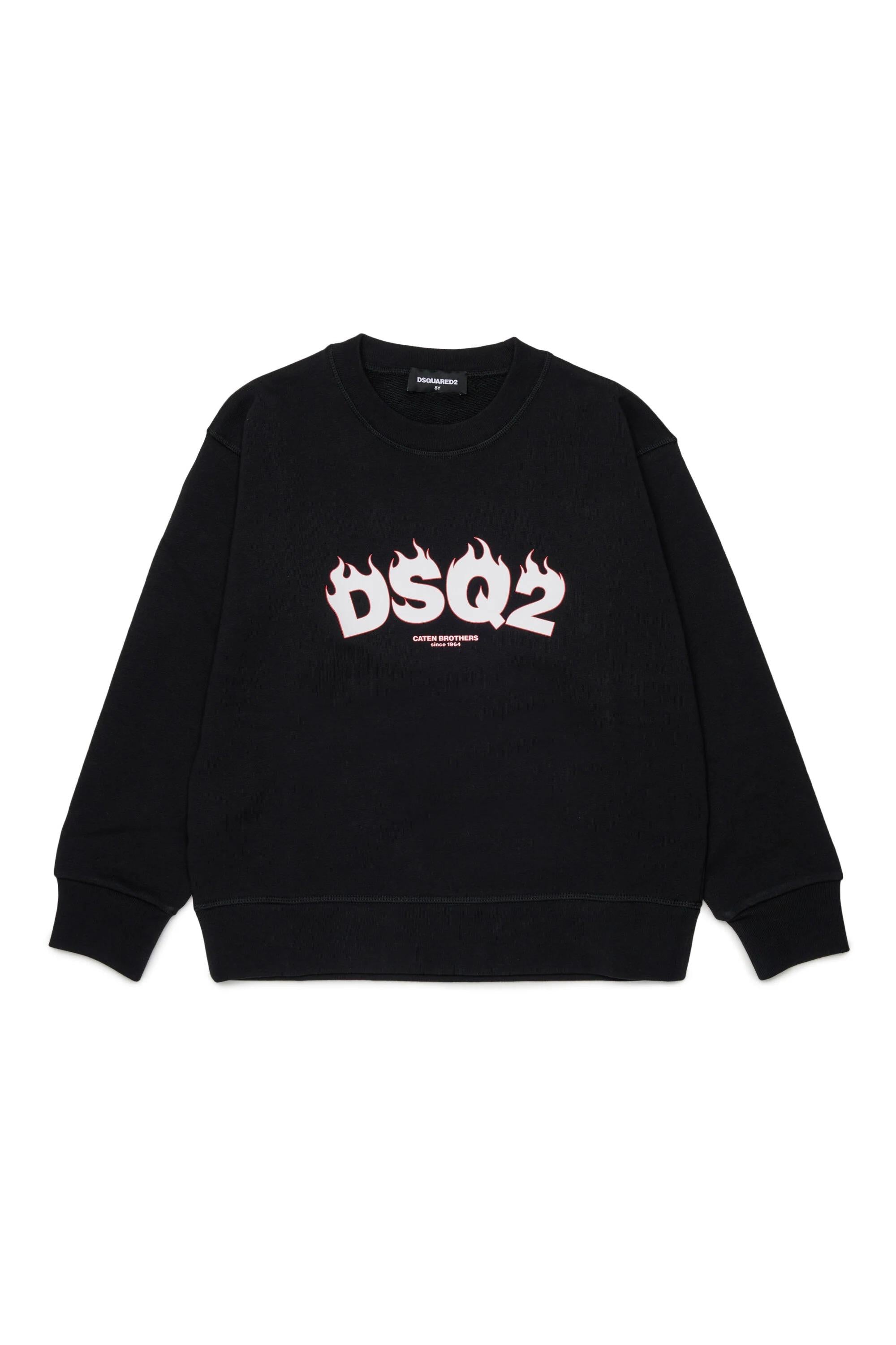 DSQUARED2<BR/>Felpa girocollo con logo DSQ2 nera DQ3187-D0AGW DQ900 DSQUARED KID 