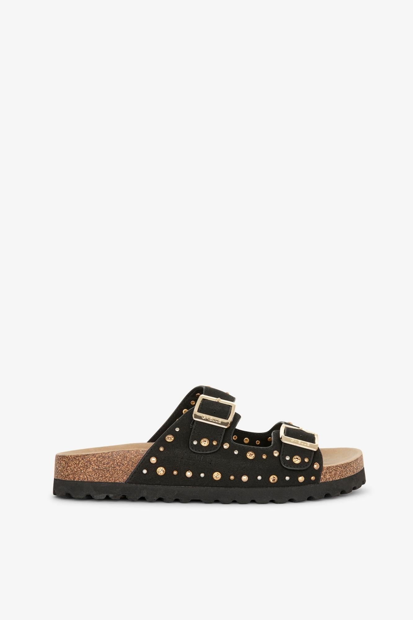 Sandalo In Suede Con Doppia Fibbia E Borchie  Nero - Gaëlle Paris GACAW01719-MTFI0007 NE01 GAELLE 