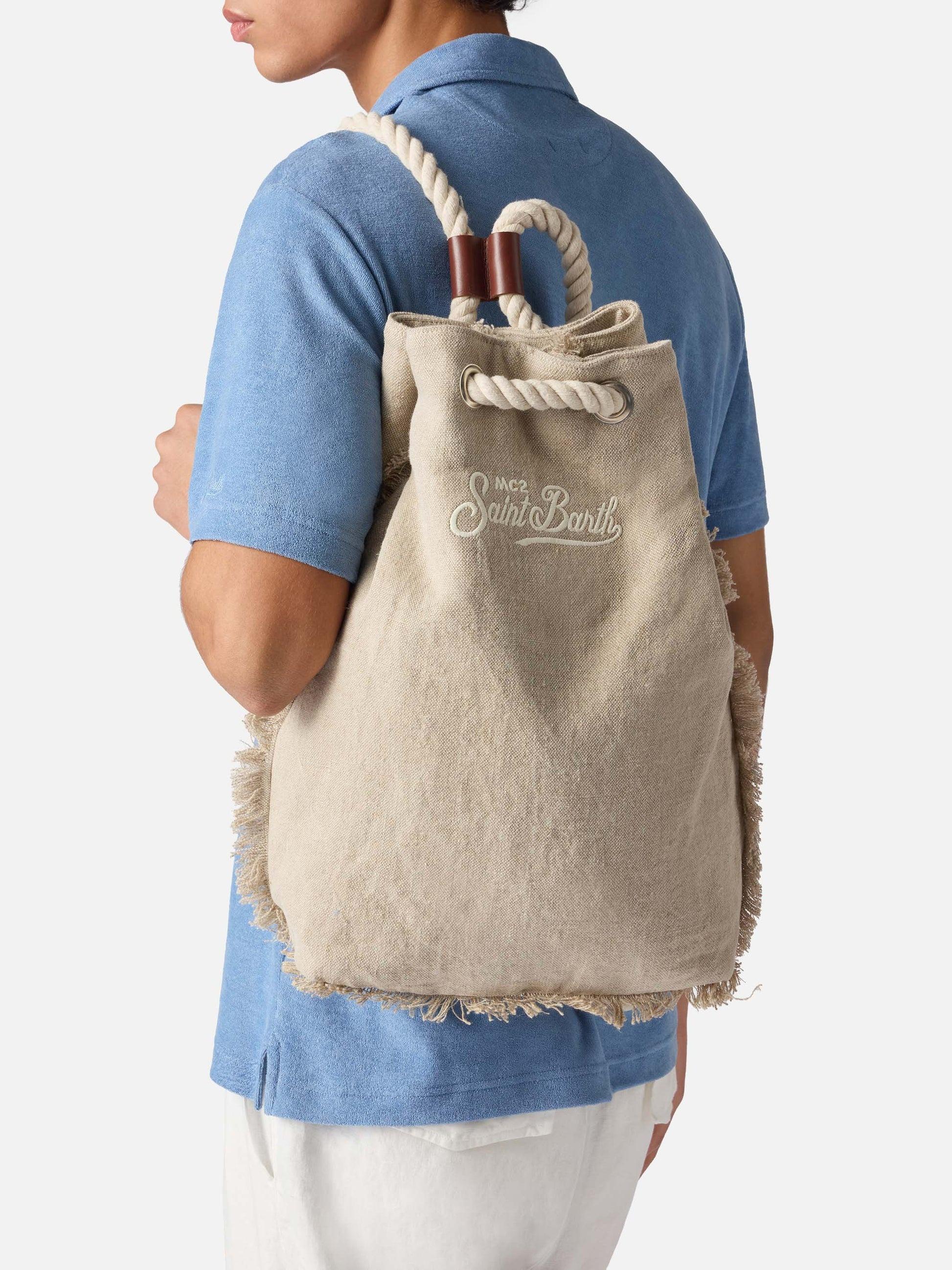 Zaino Boat in lino beige con logo stampato BOBP002 01247L MC2 SAINT BARTH 