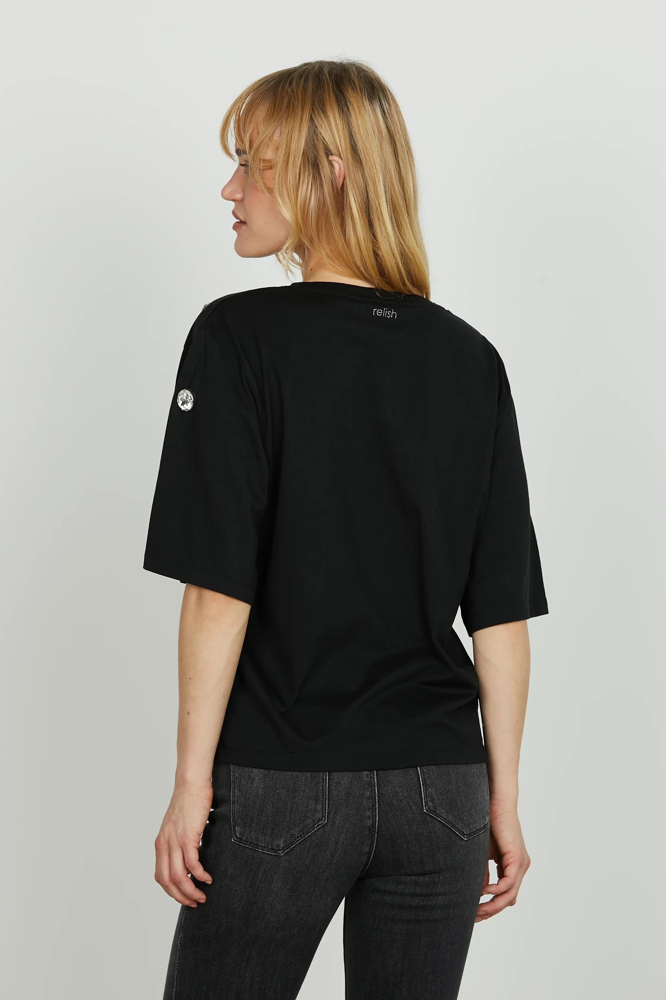 Relish T-shirt ROMOALD mezza manica con pietre strass black RDA250133011 BLACK RELISH 