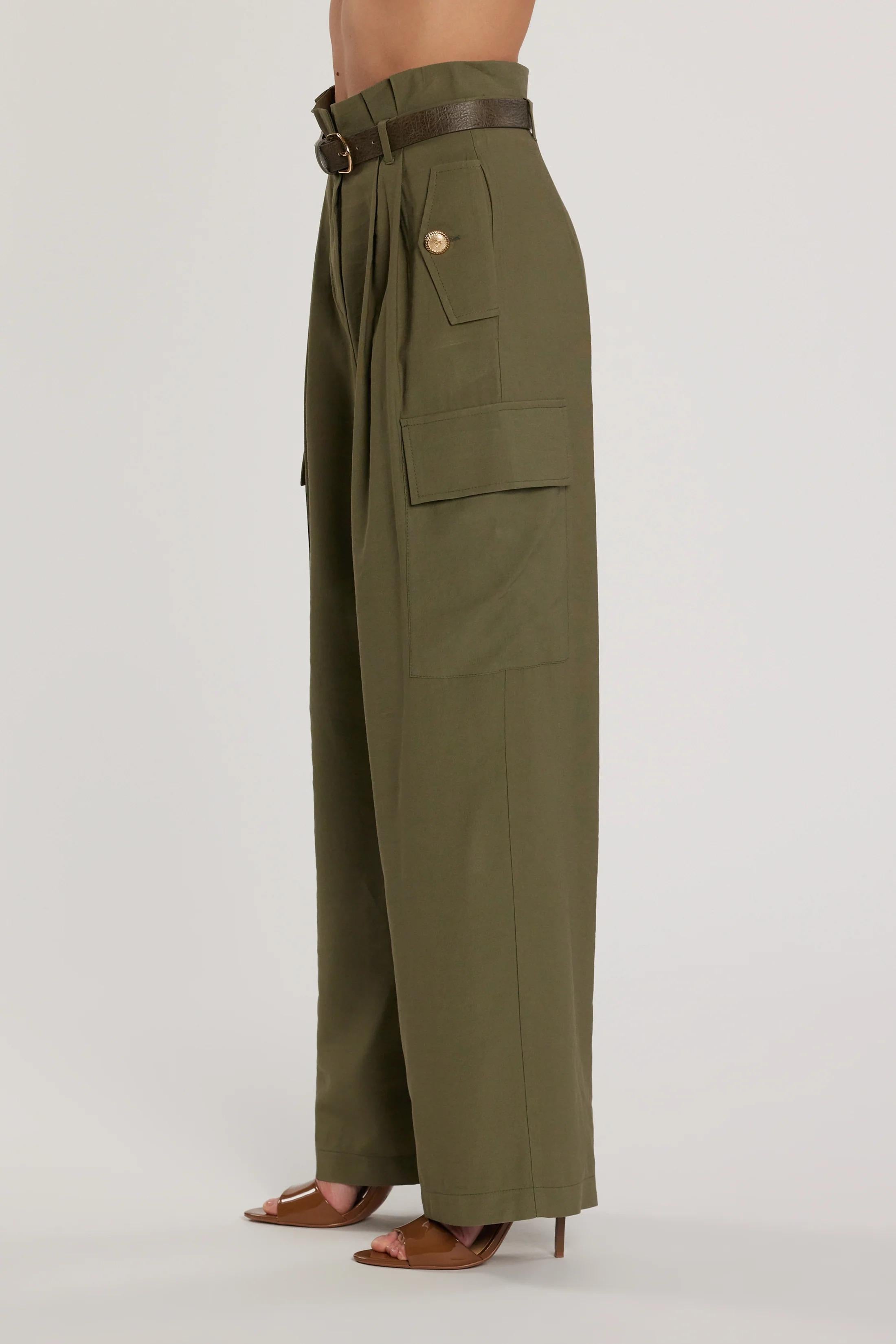RELISH Pantalone TECTION vita alta con patte più tasconi più cintura CAPULET OLIVE RDP2607303066 1871 RELISH 