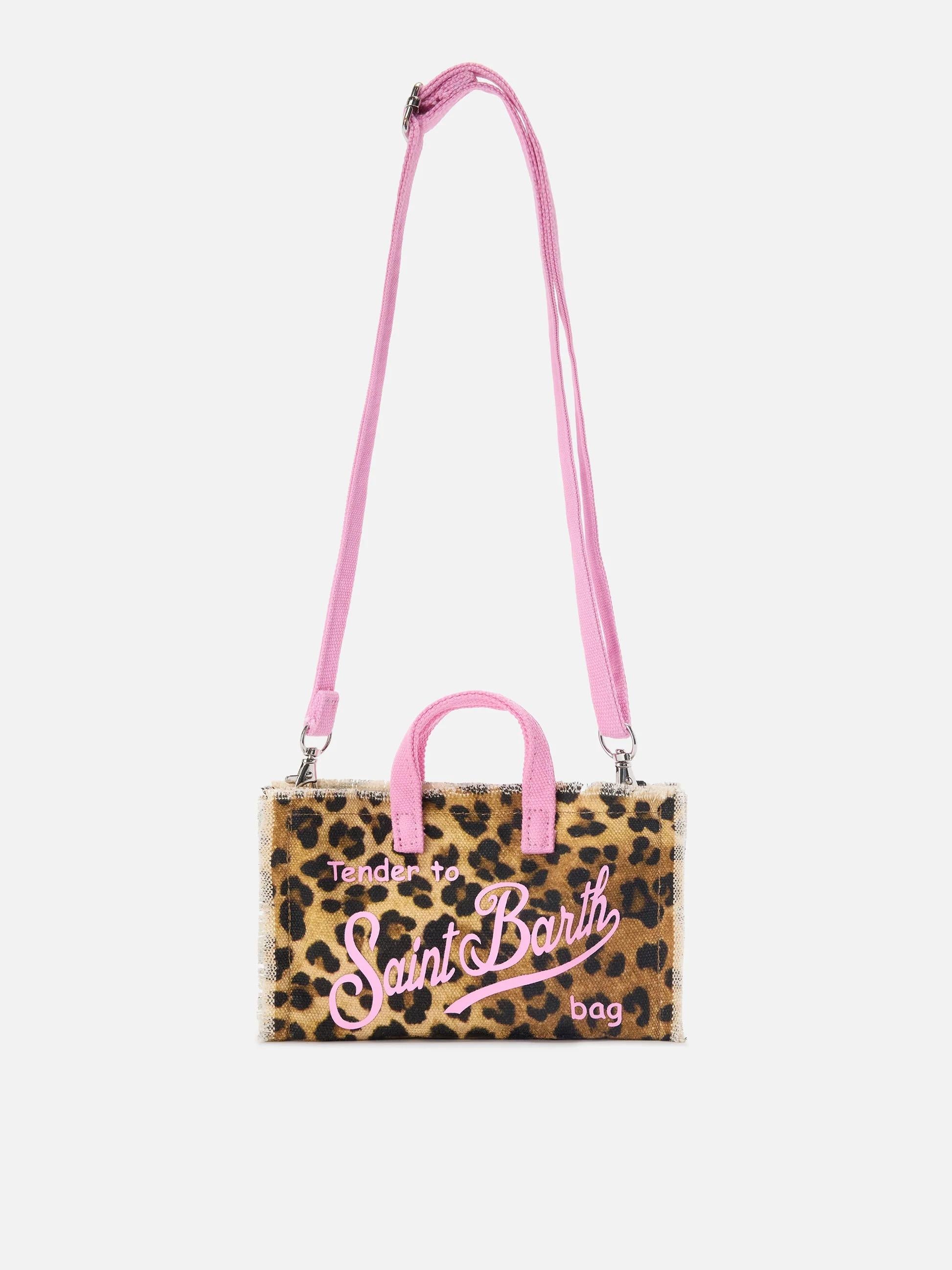 Borsa Phone micro in canvas con fantasia leopardata e logo rosa a contrasto PHONE001 00330L MC2 SAINT BARTH 