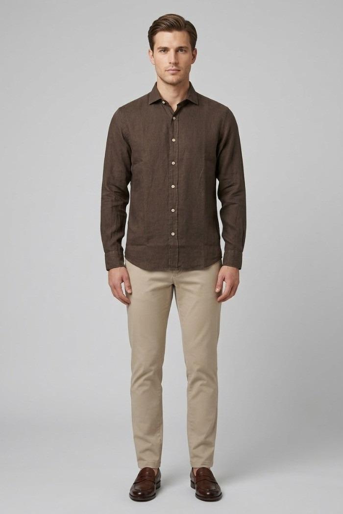 CAMICIA PIERCE IN LINO BROWN RRU431P4220569 C0241 ROY ROGER'S 