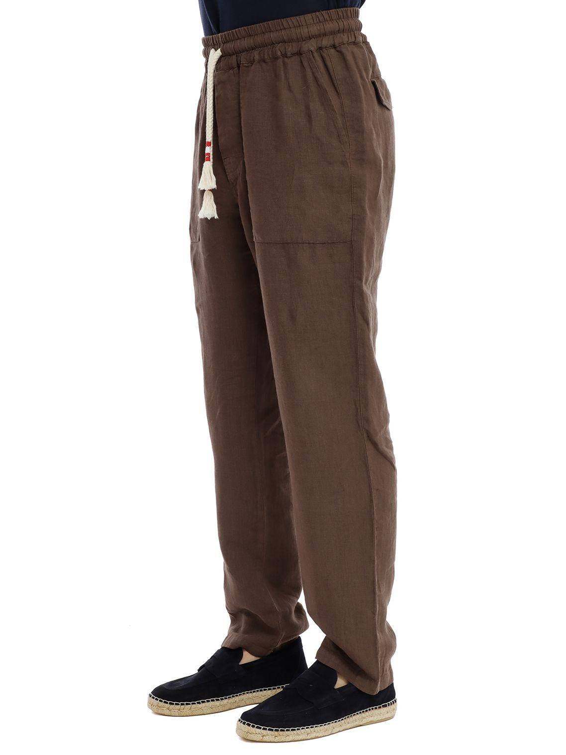 Pantalone St.Barth  Calais da uomo in lino marrone con coulisse
