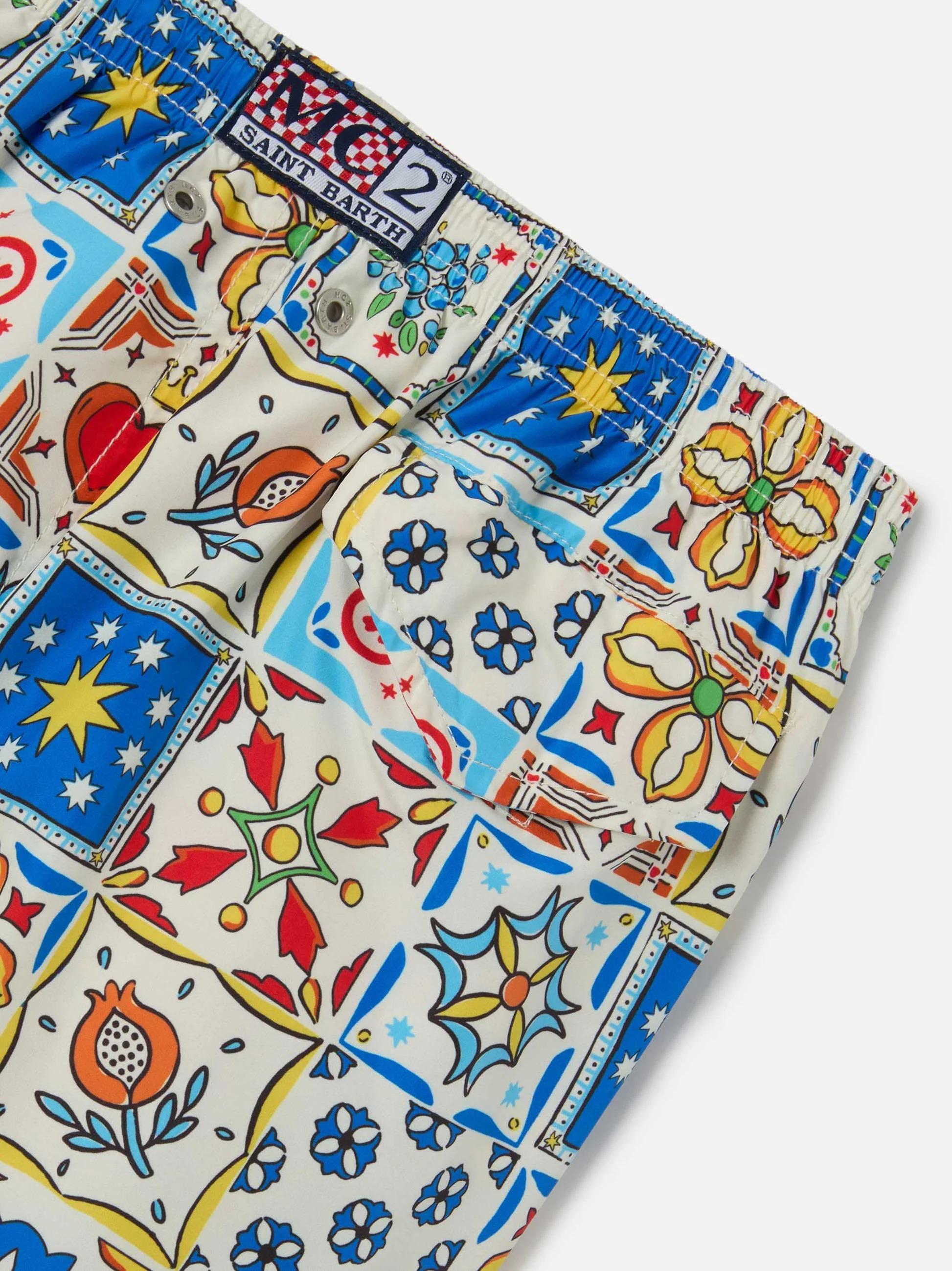 Costume Jean Lighting 70 con stampa maiolica all-over JEA0004 01126L MC2 SAINT BARTH 