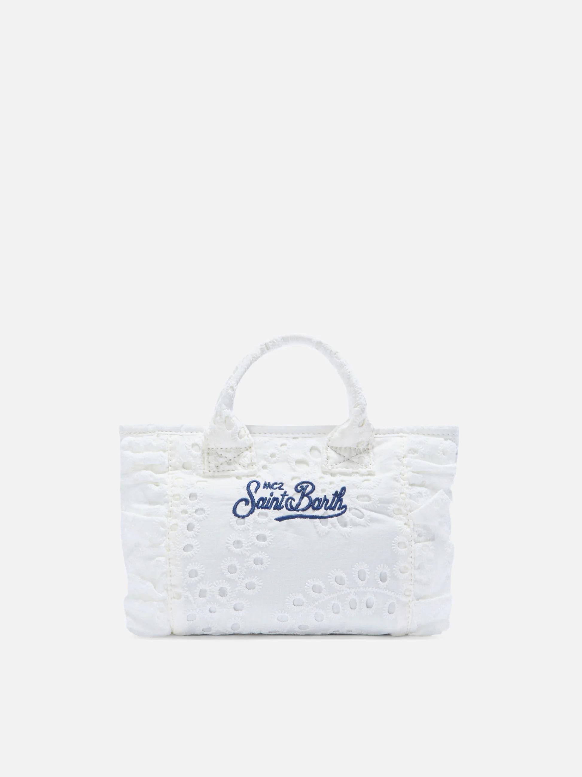 Borsa Vanity mini volant in cotone sangallo bianca VAMI018 00434L MC2 SAINT BARTH 