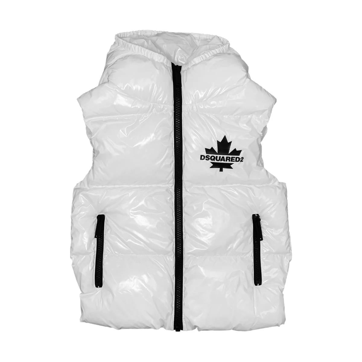 Smanicato imbottito lucido con logo Maple Leaf bianco DQ3043--D0ADY DQ100 DSQUARED KID 