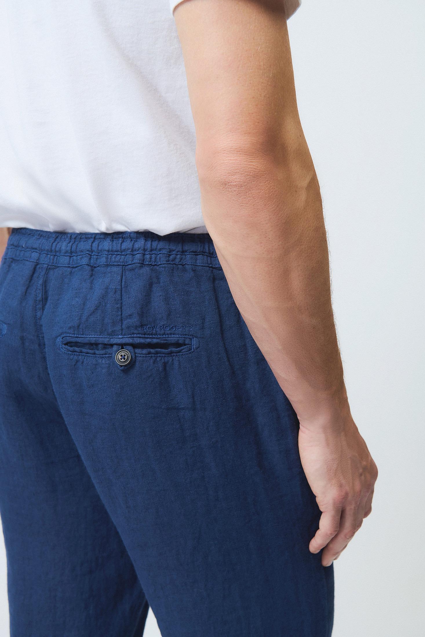 Pantalone portofino heavy linen dyed Blue Navy RRU90301P4230569 C0048 ROY ROGER'S 