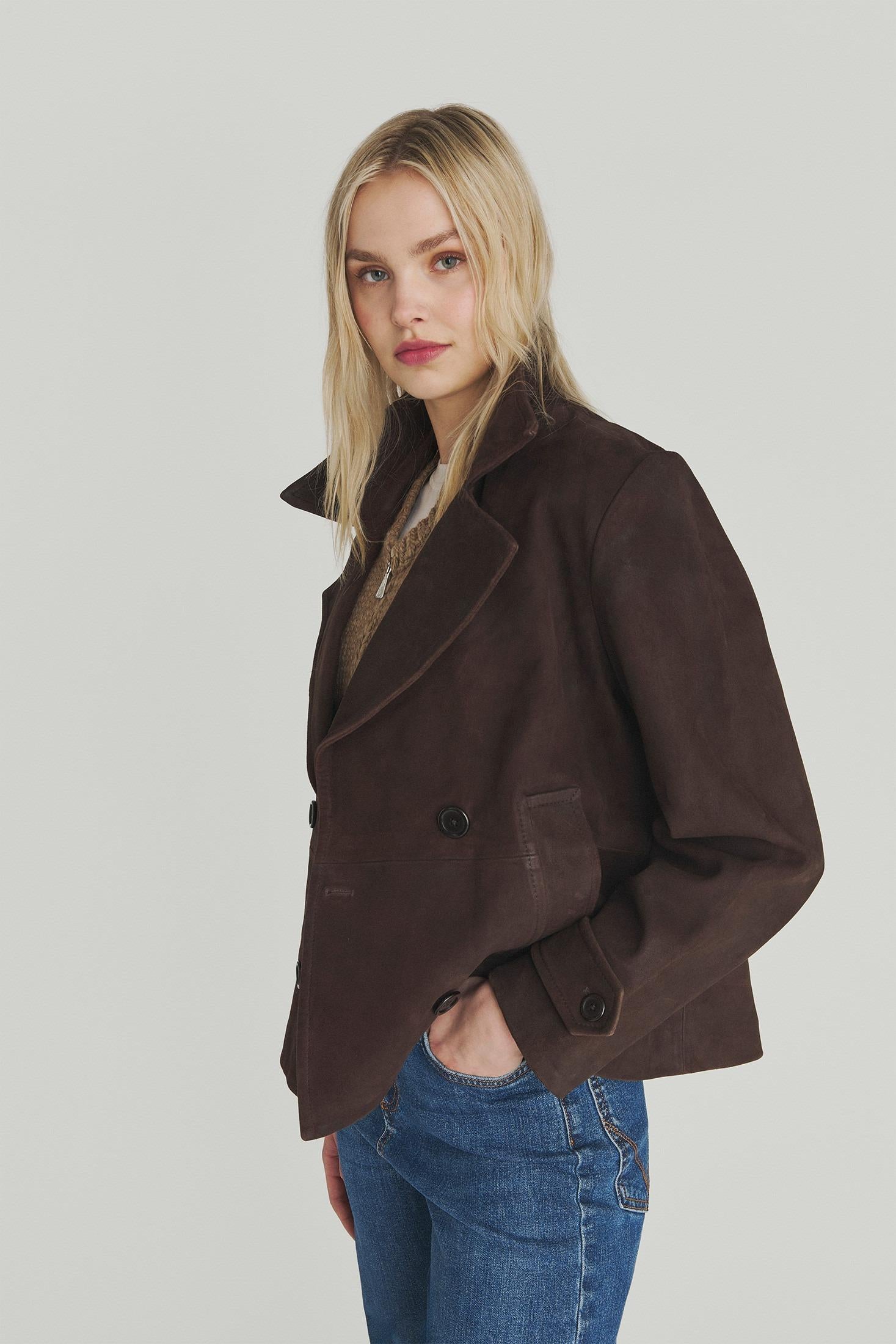 PEACOAT MAX IN SUEDE MARRONE RND398CQ12XXXX COFFEE ROY ROGER'S 