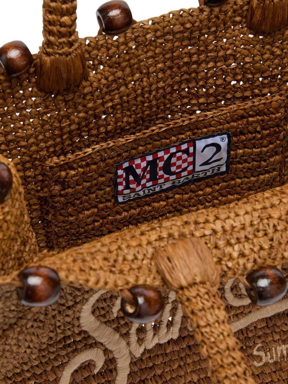 Borsa Colette in rafia marrone con perline e logo ricamato COL0013 09044L MC2 SAINT BARTH 