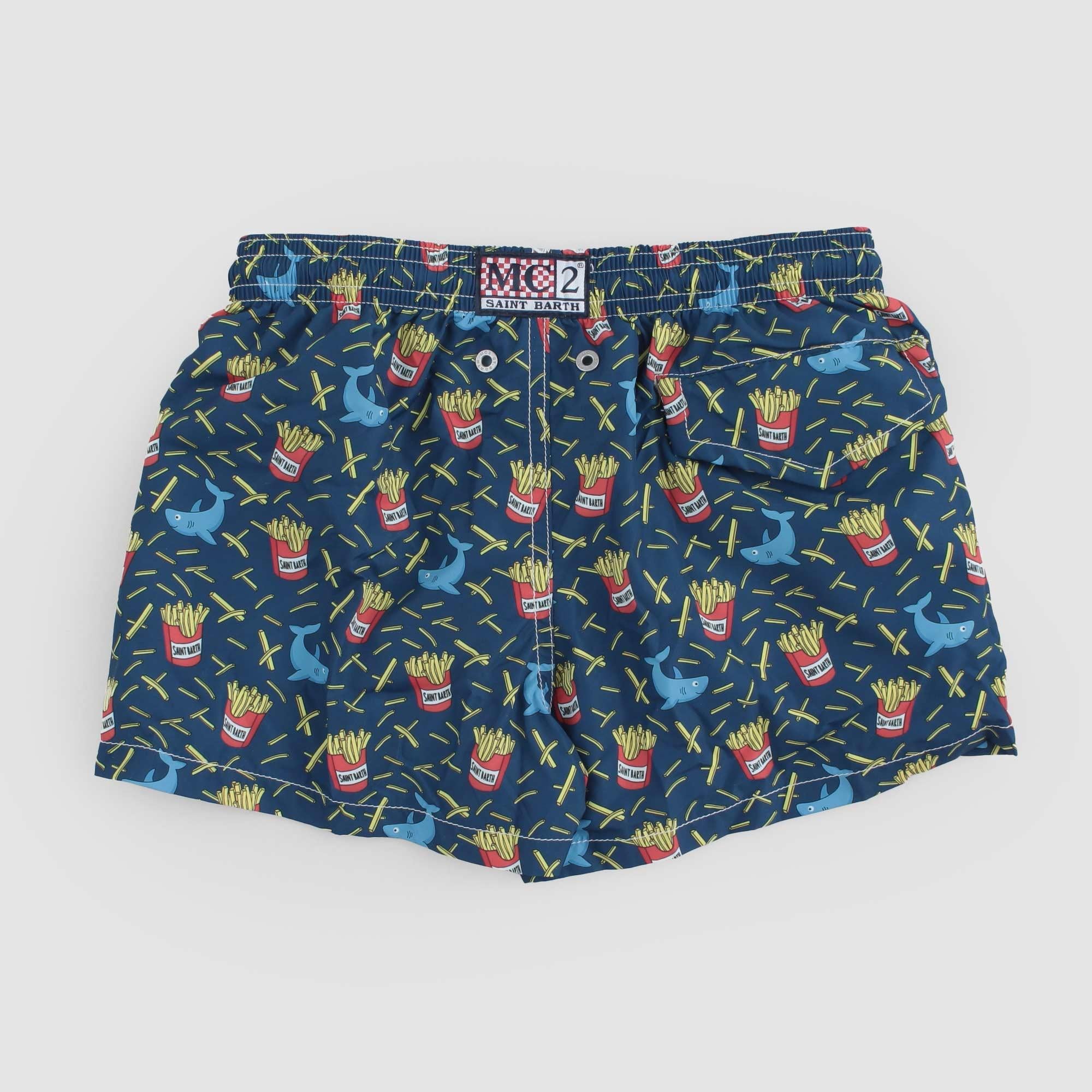 Costume da bagno da bambino in tessuto leggero con stampa logo fish n chips JEA0004 03610H MC2 SAINT BARTH 