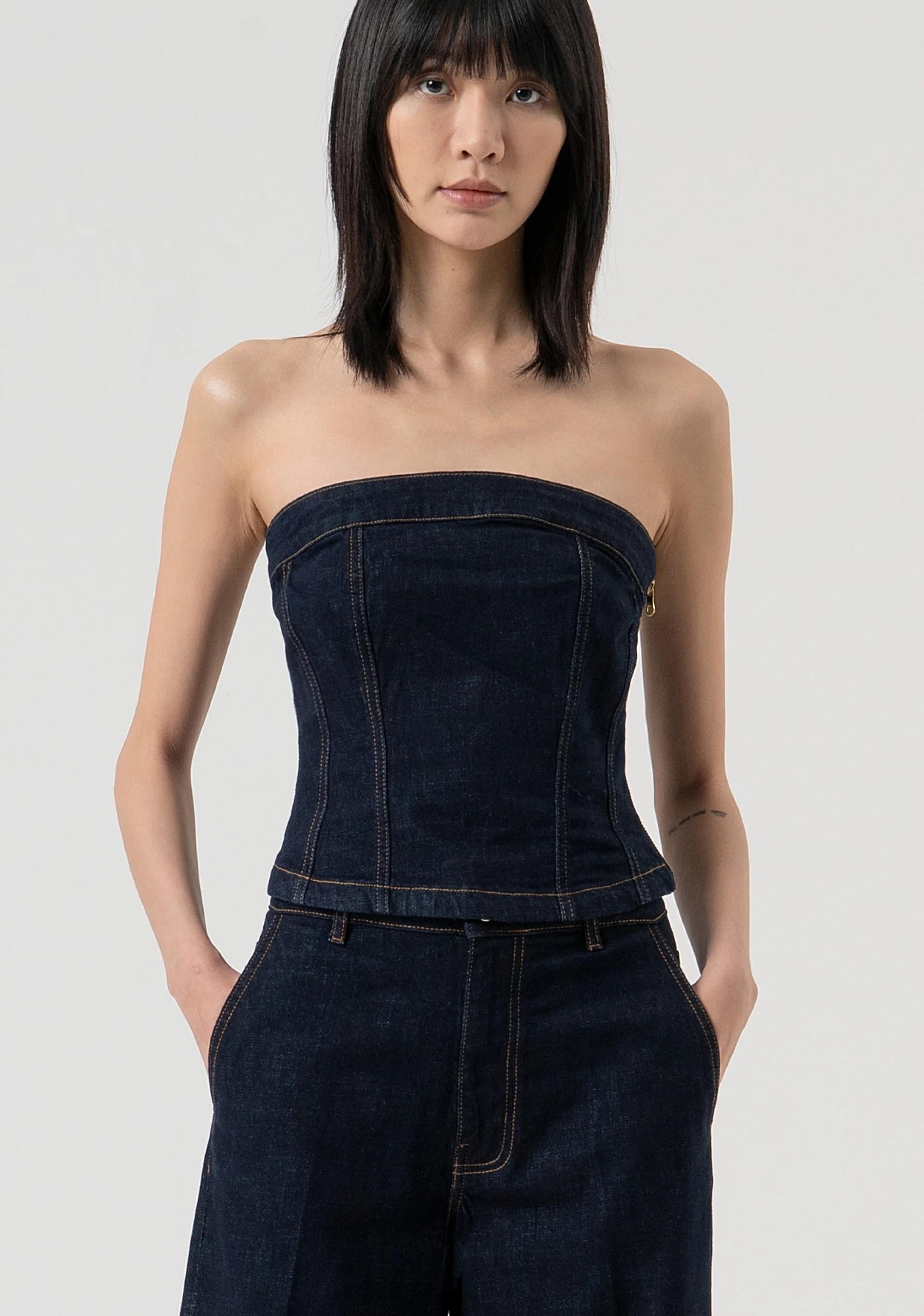 Fracomina Top senza maniche modello bustier in denim con lavaggio raw FP25WJ5007D40193 L23 FRACOMINA 