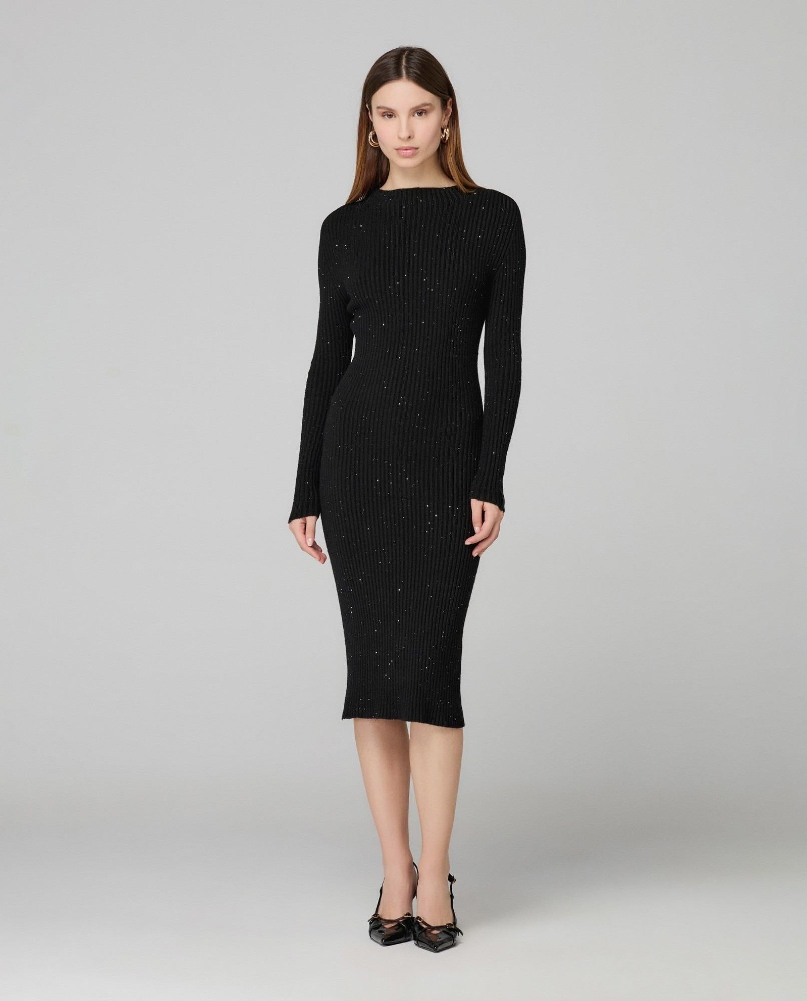 Abito Lupetto Lunghezza Al Ginocchio In Costina Con Paillettes  Nero HINNOMINATE HMABW02330-MTTM0001 NE01 HINNOMINATE 