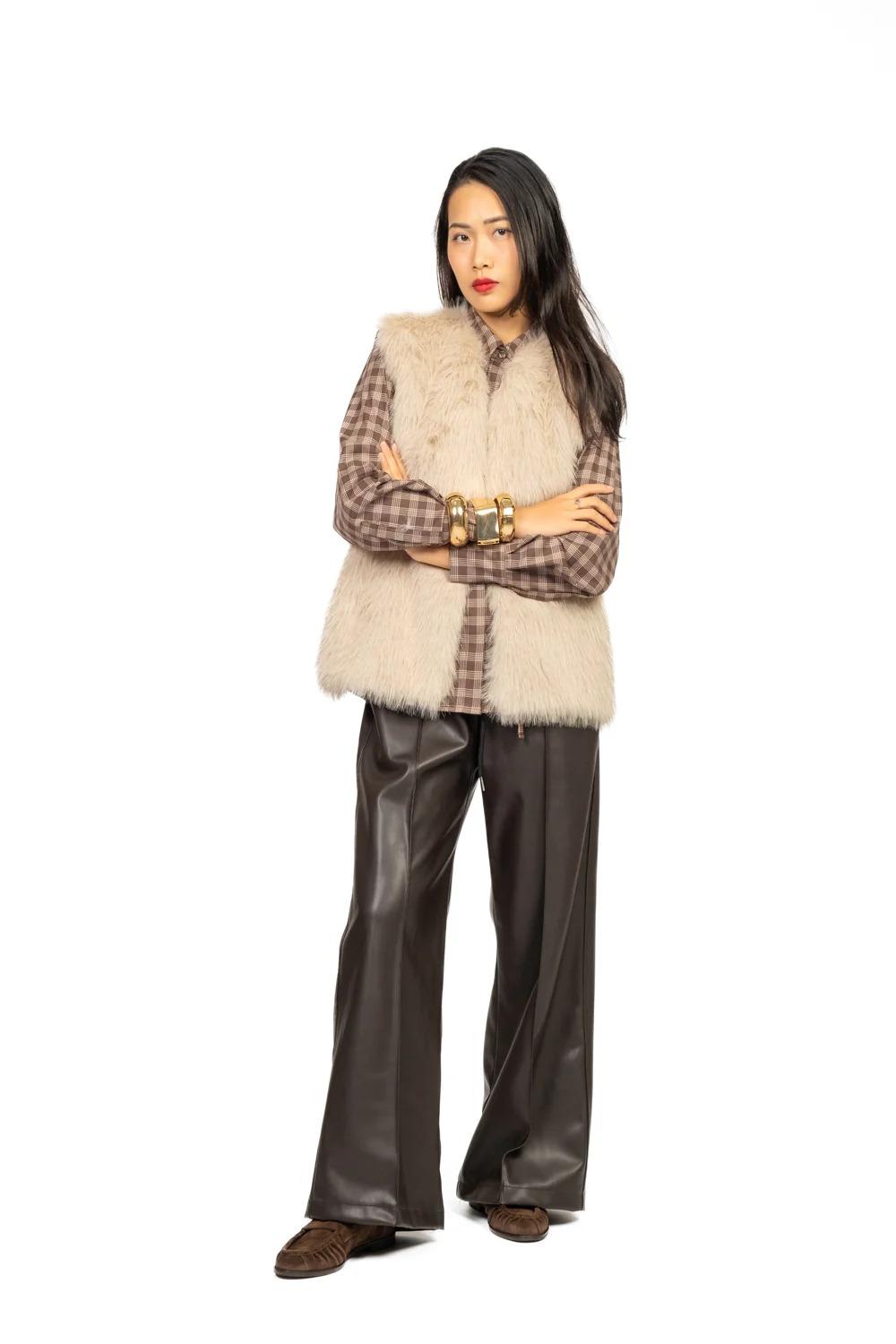 Vicolo - Camicia quadri con spalline e laccio Art. TF1531 TF1531 MARRONE VICOLO 