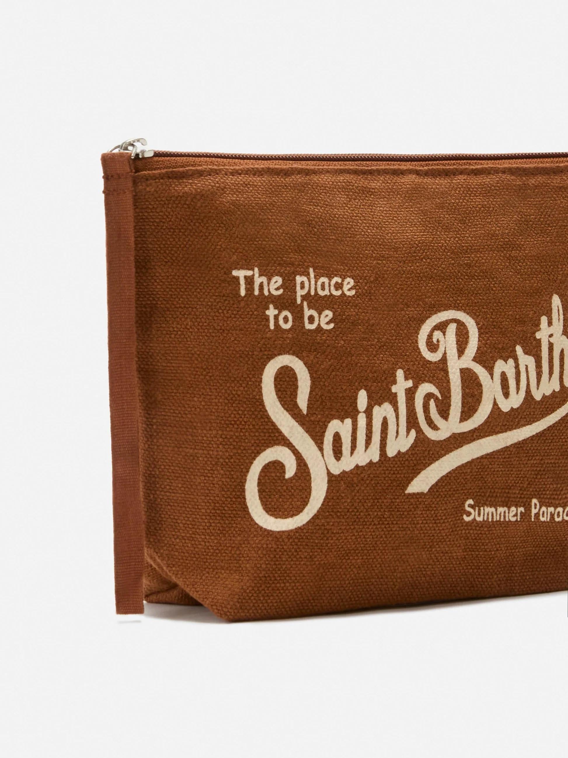Pochette Aline in lino marrone tinta unita ALI0004 00396L MC2 SAINT BARTH 