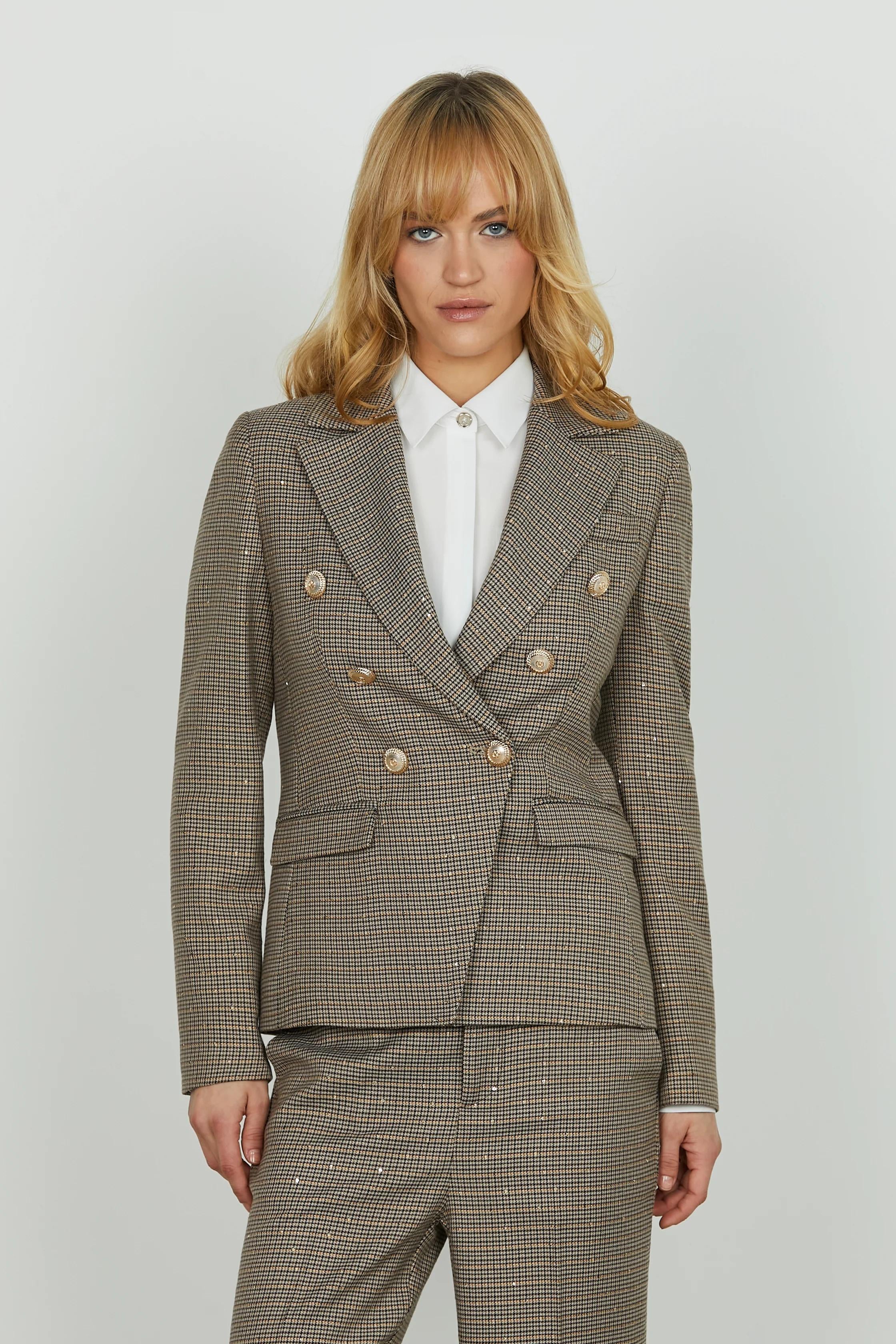 Giacca BELSA_PIE manica lunga doppio petto con patte micro pie de poule più paillettes RDA2505657008 BISCUIT RELISH 