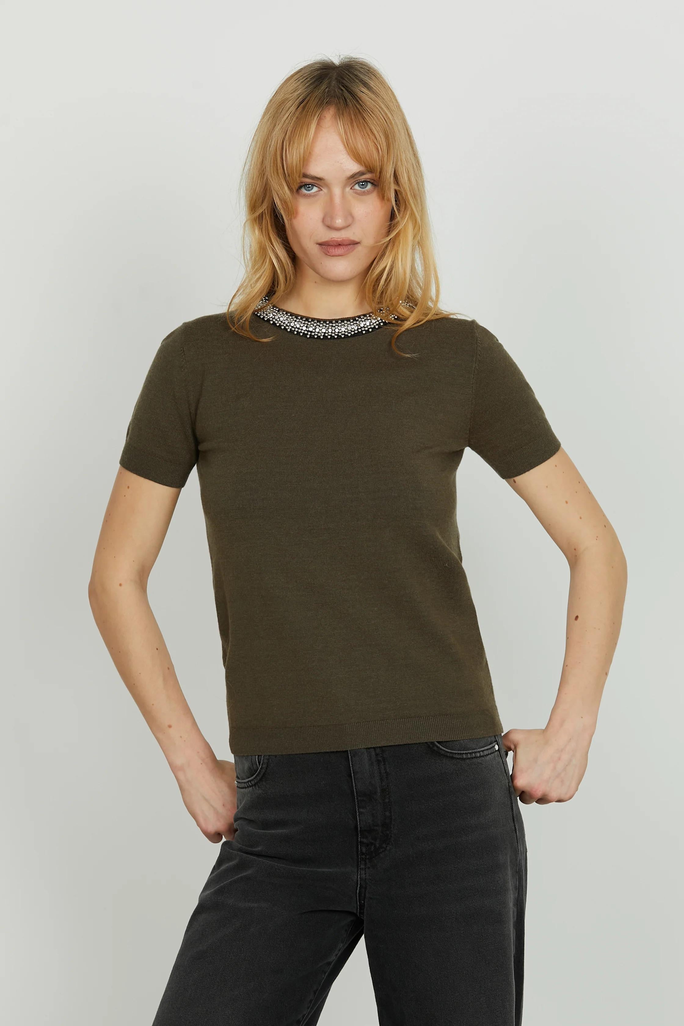 Relish Maglia ACTERIA mezza manica con goccia più applicazione perline più strass beech RDA2502605007 BEECH RELISH 