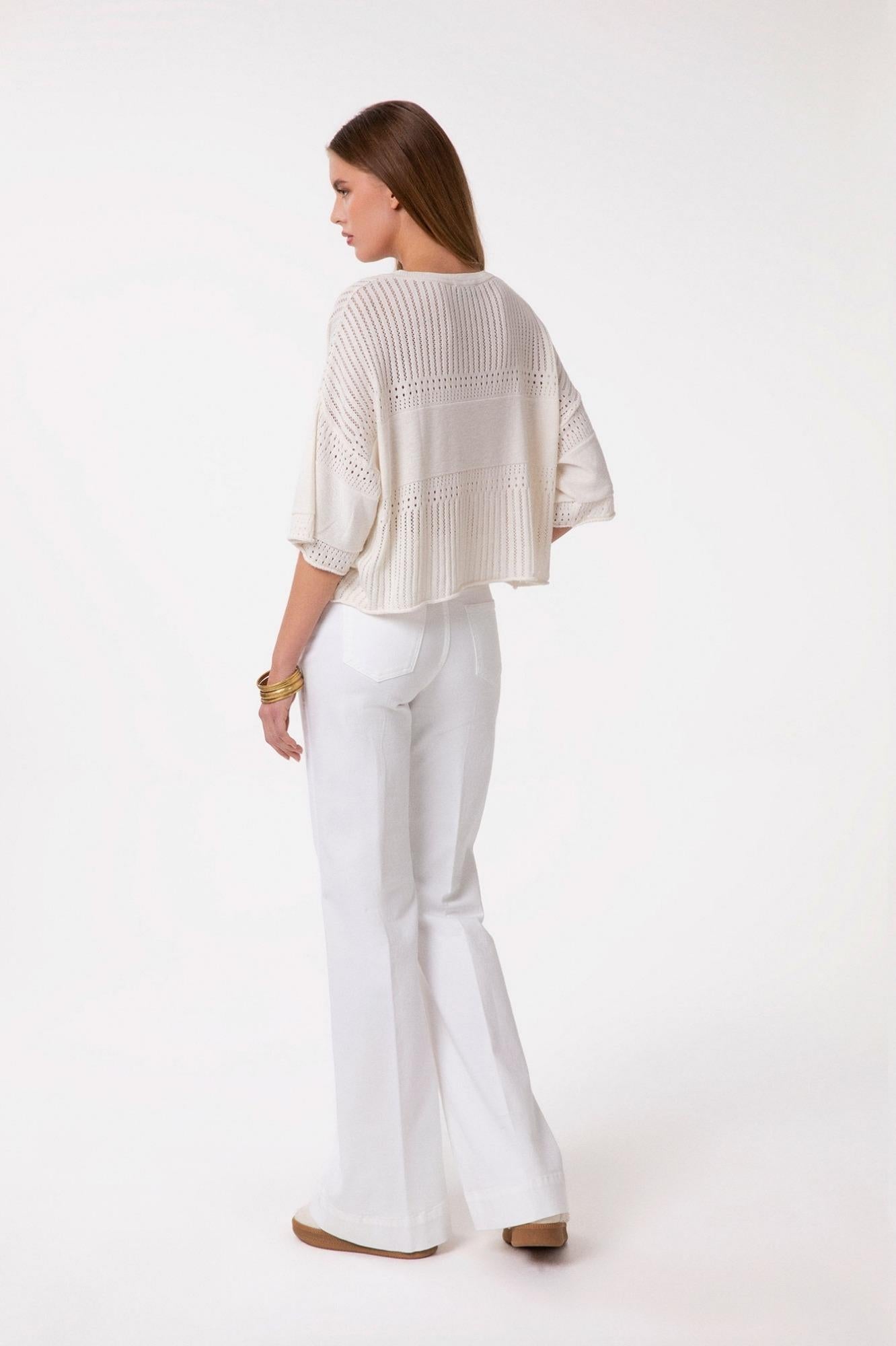 Pantalone In Denim Flare - Gaëlle Paris bianco GAABW09503-FLOWER-MTFI0002 BI02 GAELLE 