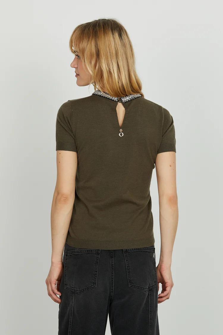 Relish Maglia ACTERIA mezza manica con goccia più applicazione perline più strass beech RDA2502605007 BEECH RELISH 