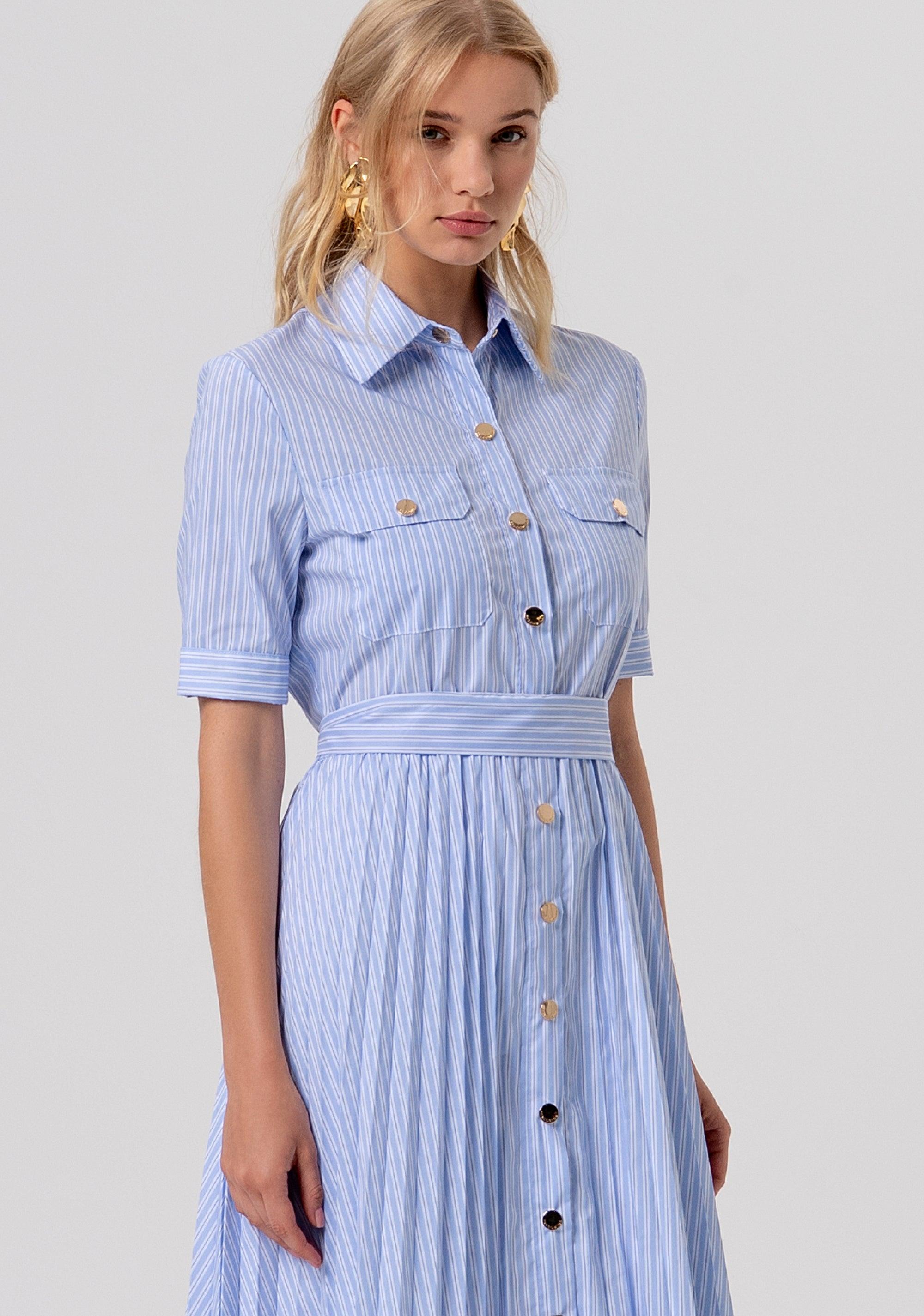 Abito regular modello chemisier midi in popeline a righe WHITELIGHTBLUE FR26SD4003W697N8 I24 FRACOMINA 