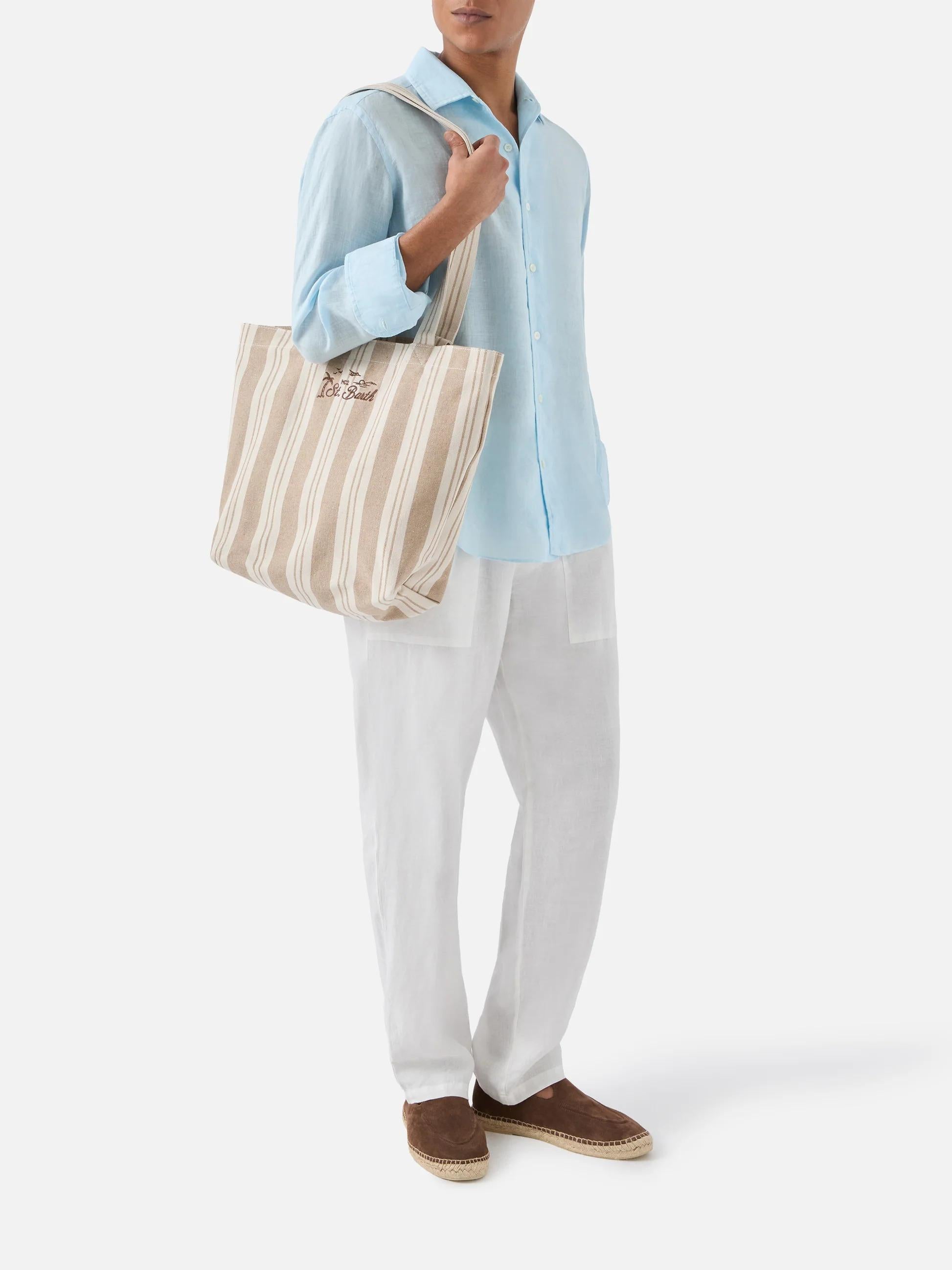 Borsa tote Essential Beach in cotone a righe beige e bianche EBEC001 01102L MC2 SAINT BARTH 