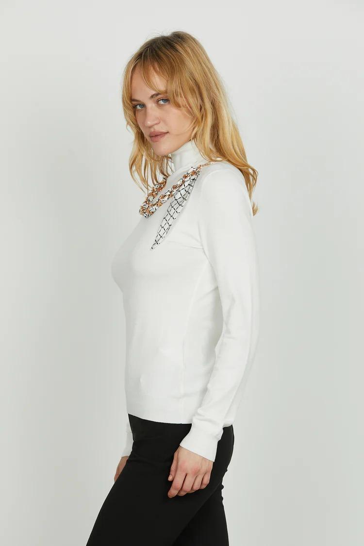 Relish Maglia GOIANA manica lunga collo alto con catena più foulard logo milk RDA2502054020 MILK RELISH 