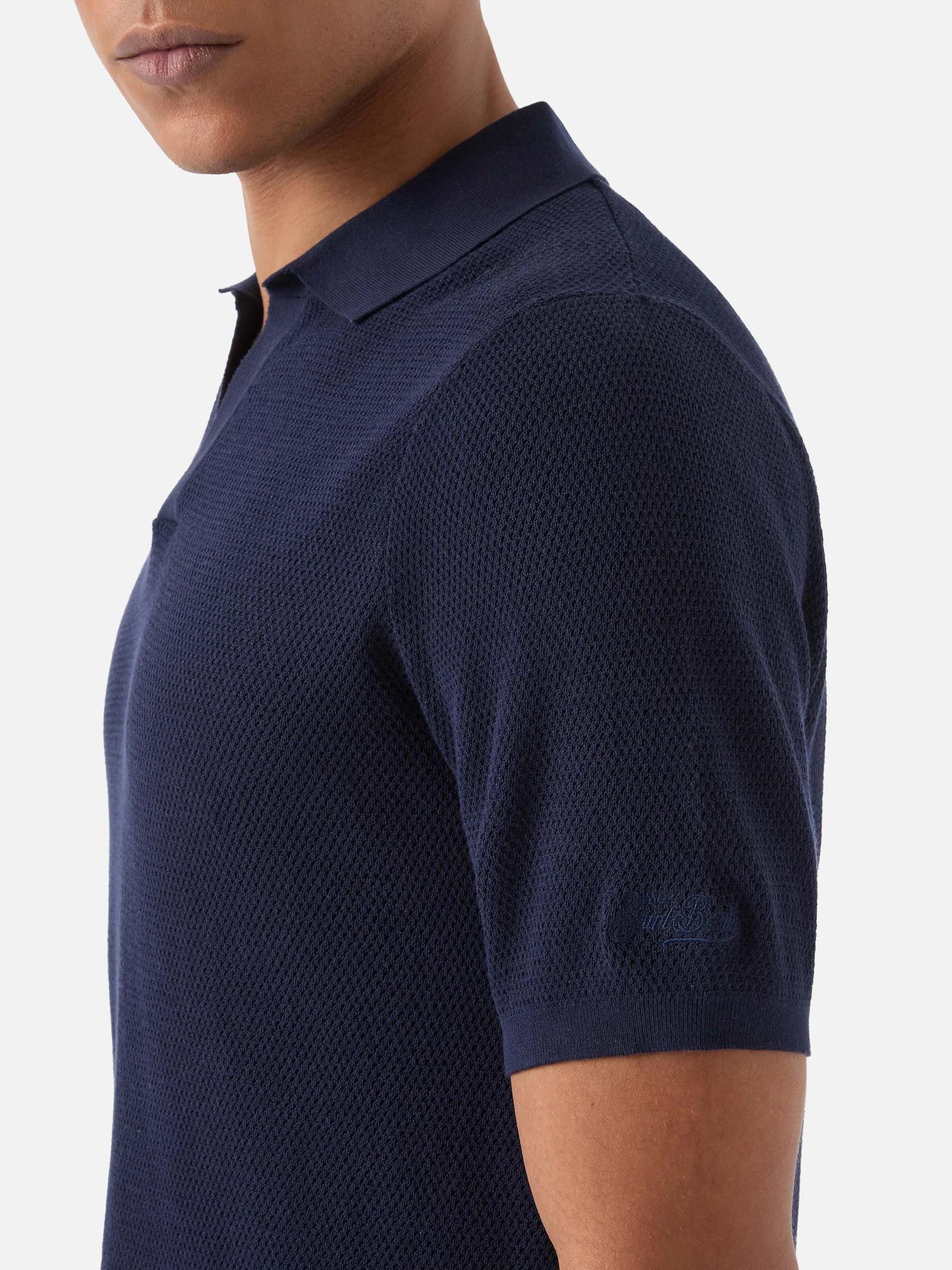 Polo Sloan Mesh in cotone pregiato high twist tinta unita blu SLO0009 00097L MC2 SAINT BARTH 