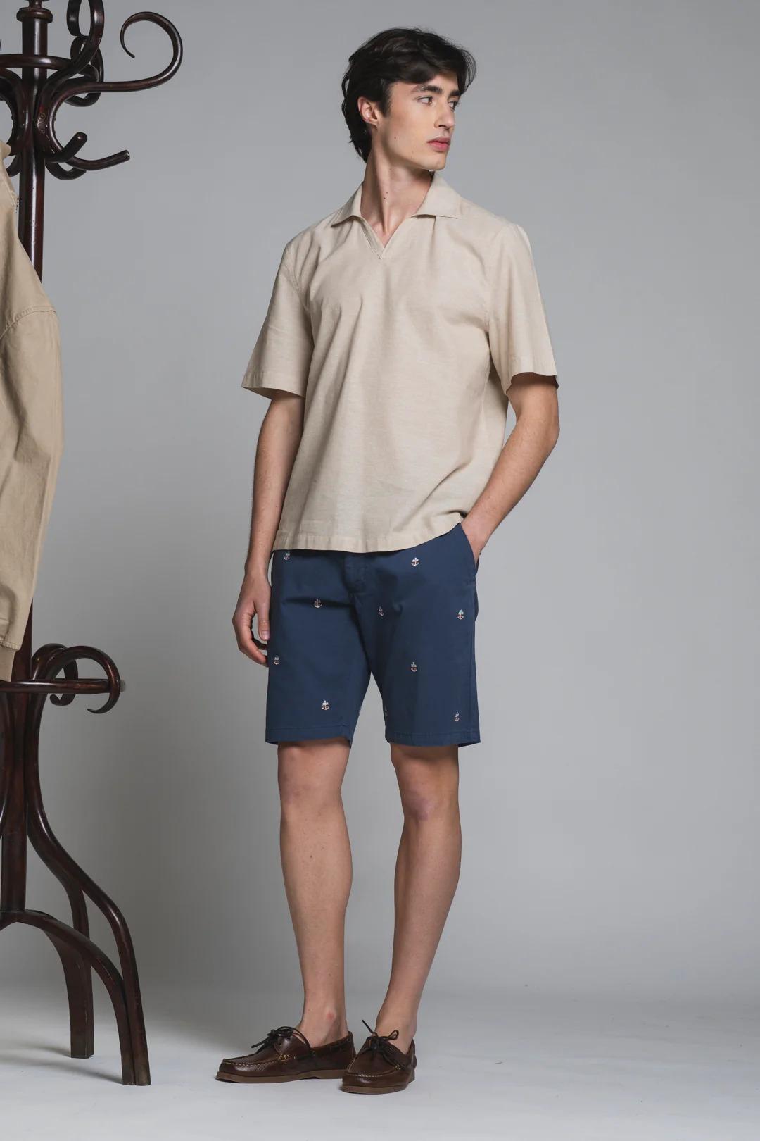 REY STILL CHINO SHORT IN TWILL WITH EMBROIDERY BLU IM26SSBM-REYSTILL-GAB C27 IMPURE 