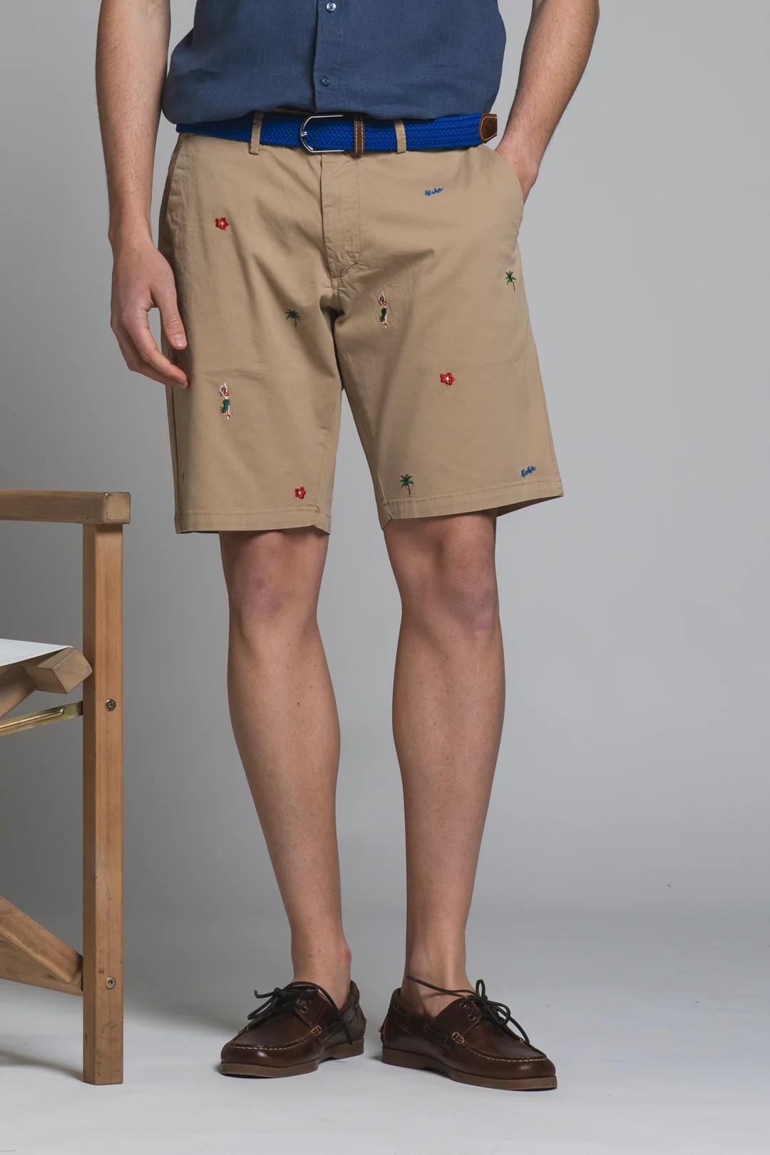 REY ALOHA CHINO SHORT IN TWILL WITH EMBROIDERY BEIGE IM26SSBM-REYALOHA-GAB C51 IMPURE 