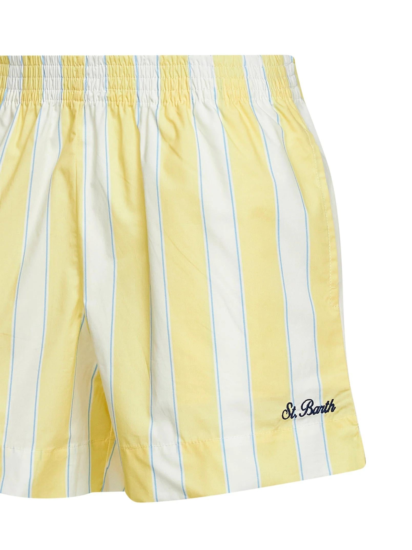 MC2 SAINT BARTH<BR/>Shorts Meave in popeline a righe giallo e panna con ricamo MEA002 01420L MC2 SAINT BARTH 