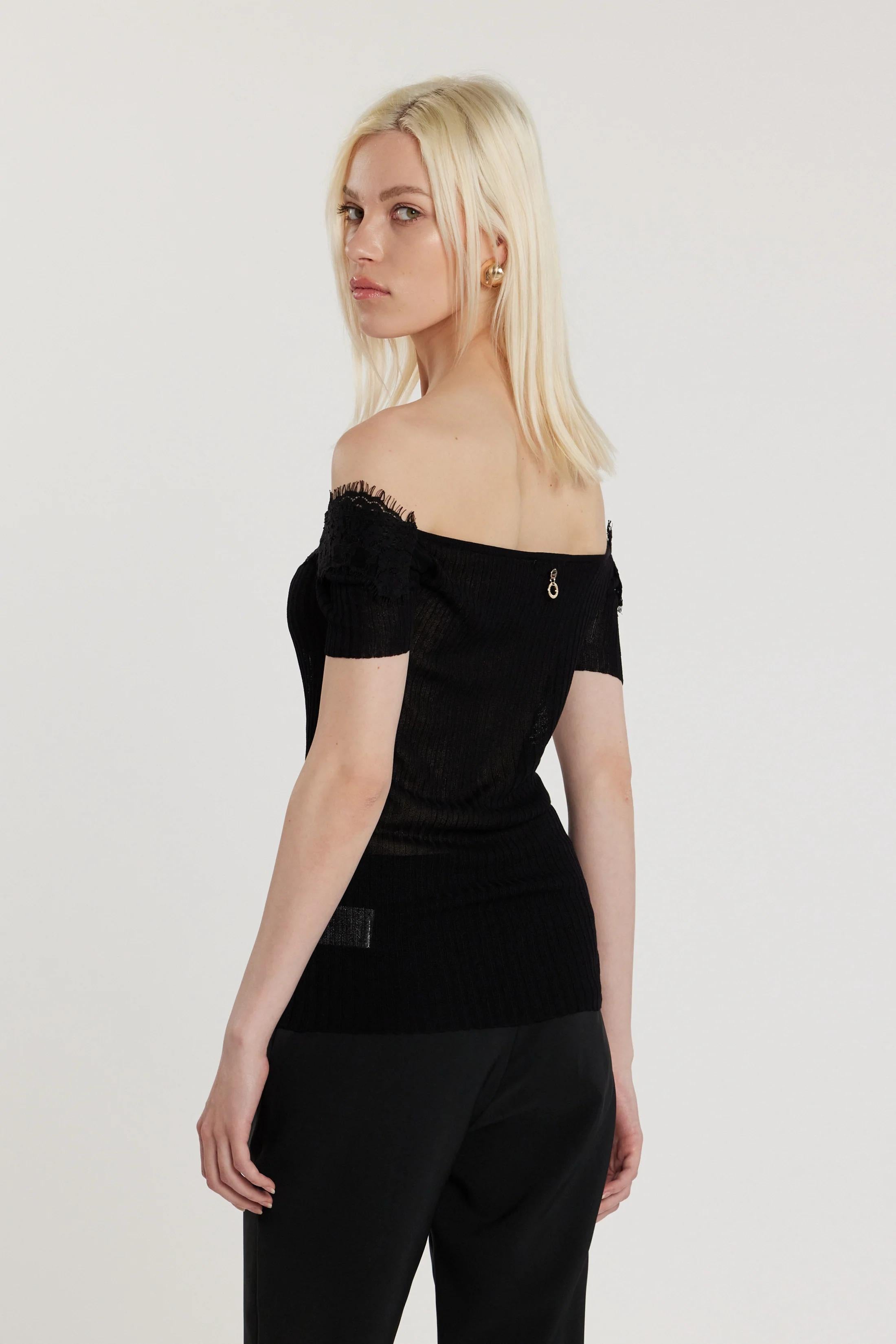 RELISH Maglia HAIFI maniche corte scollo barca con inserti pizzo costina BLACK RDP2602054023 1199 RELISH 