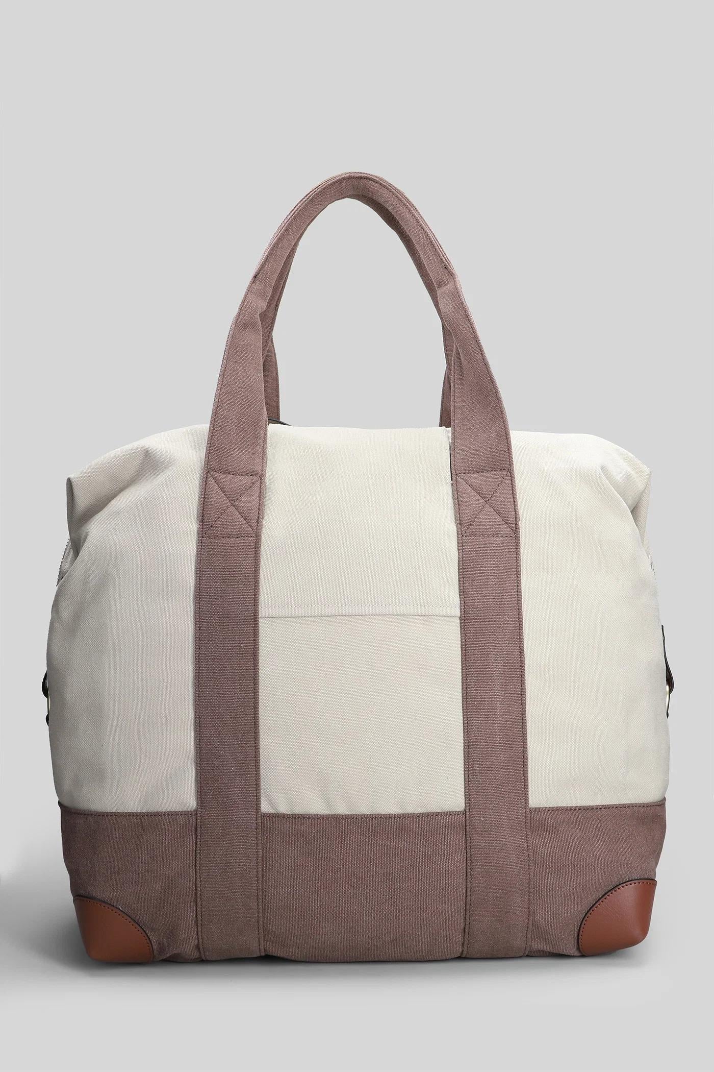 Borsone Mc2 Saint Barth BeigeTravel Bag in nylon panna e blu con logo ricamato TRAB001 00368L MC2 SAINT BARTH 
