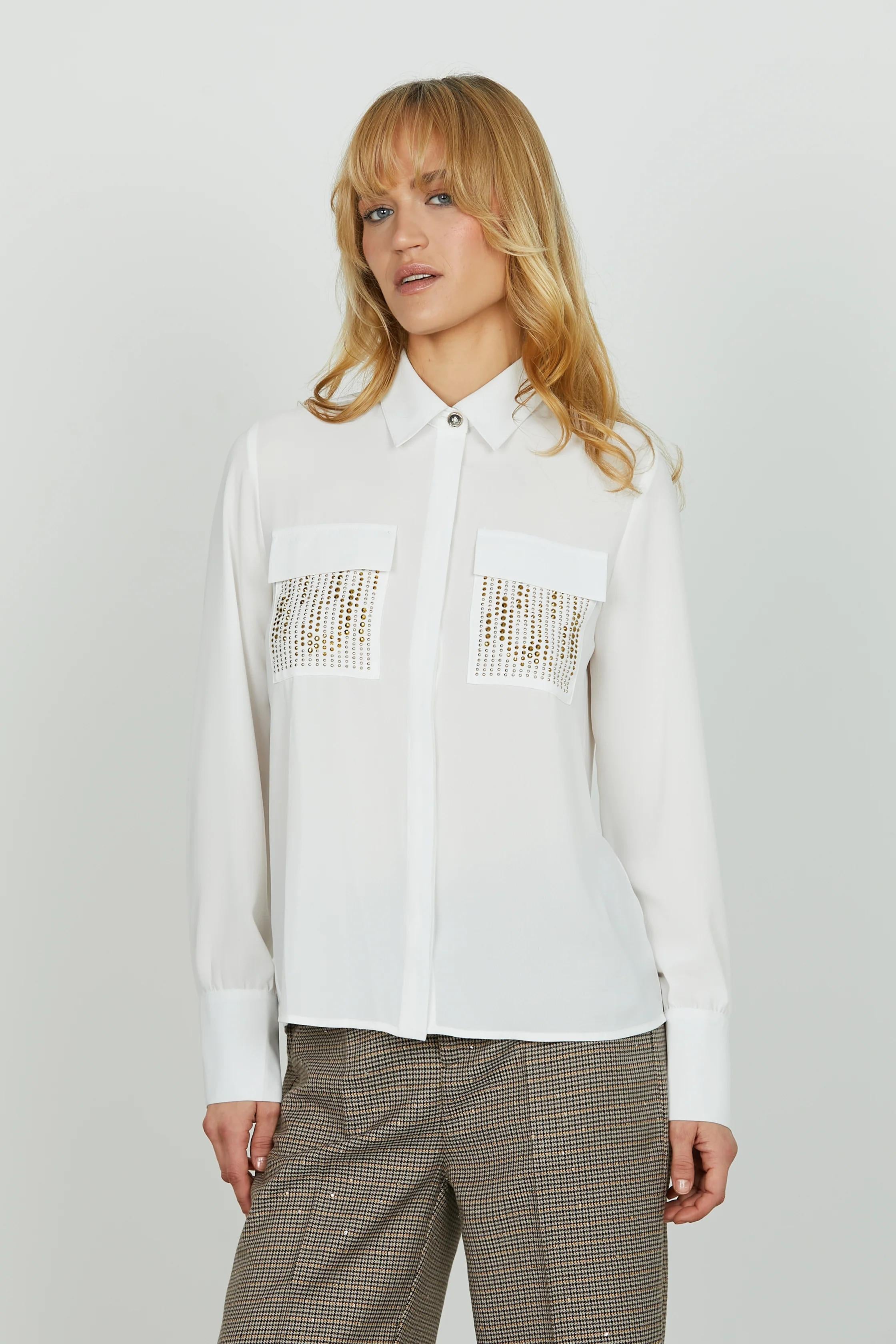 Relish Camicia JUWELL manica lunga con tasche con strass più borchie più pattemilk RDA2503009019 MILK RELISH 
