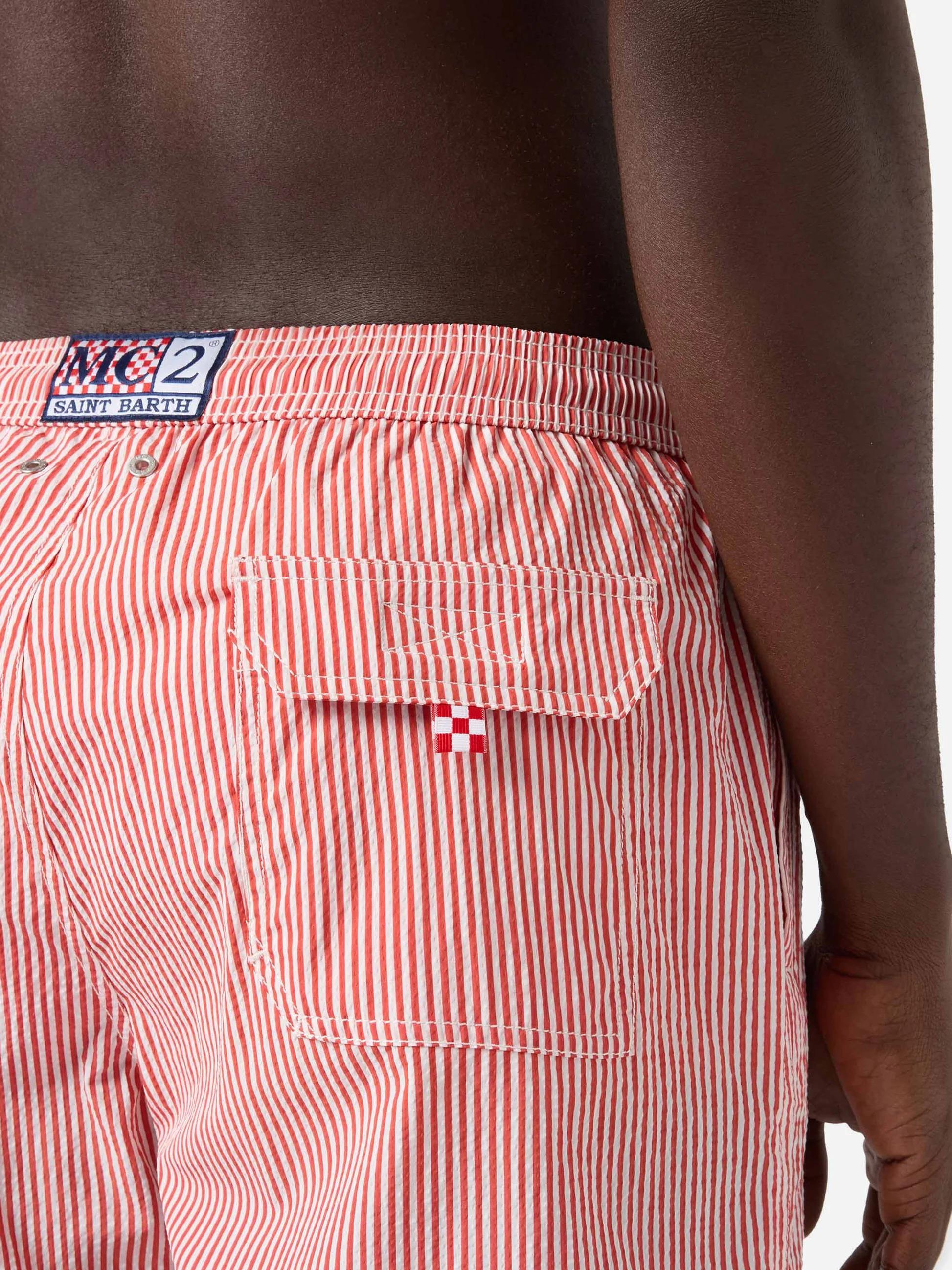 Costume mare Patmos in seersucker rigato rosso e bianco PATM001 01708L MC2 SAINT BARTH 