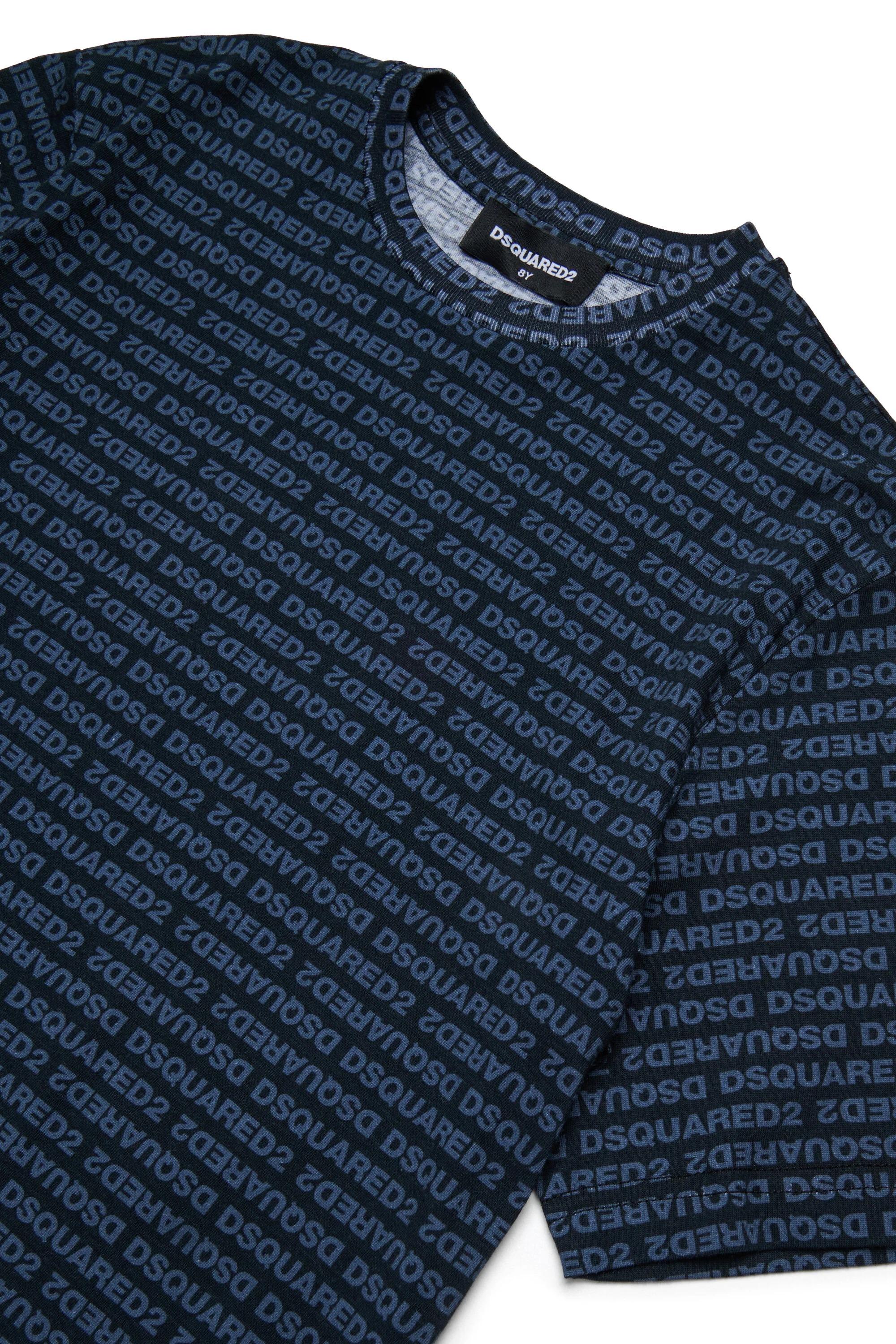 DSQUARED2<BR/>T-shirt con logo allover nera DQ3303-D0AH8 DQ900 DSQUARED KID 