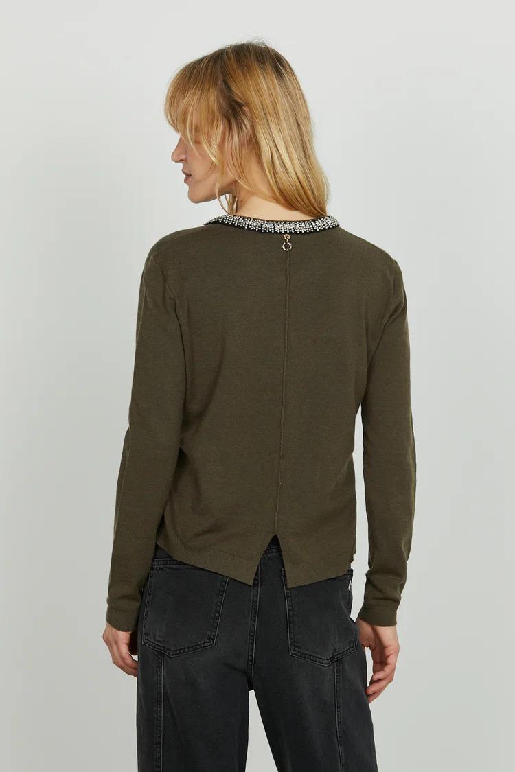 Relish Cardigan SARIA manica lunga con applicazione strass più perline beech RDA2502605008 BEECH RELISH 