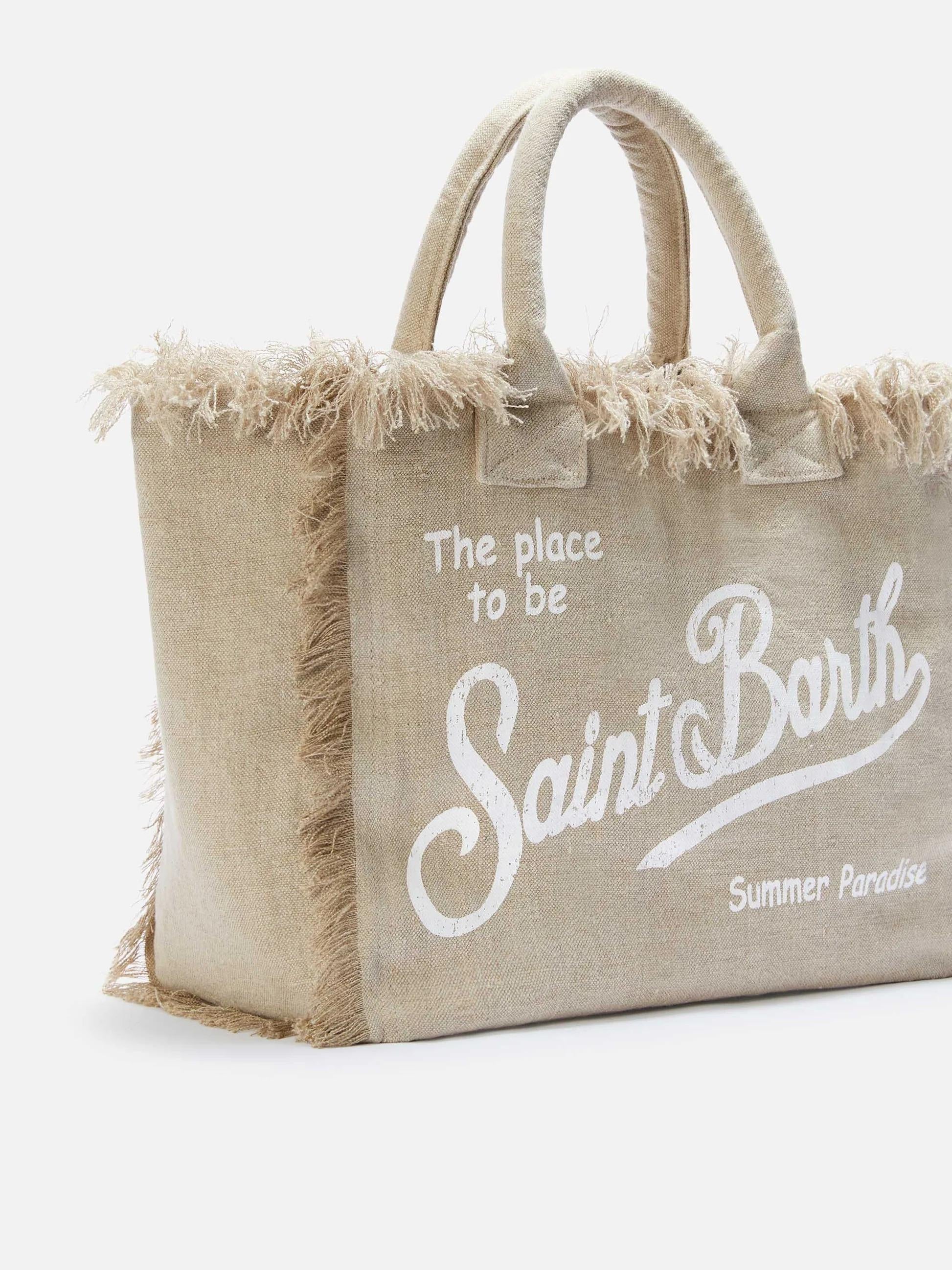 Borsa Vanity regular in lino beige tinta unita VANI022 01139L MC2 SAINT BARTH 