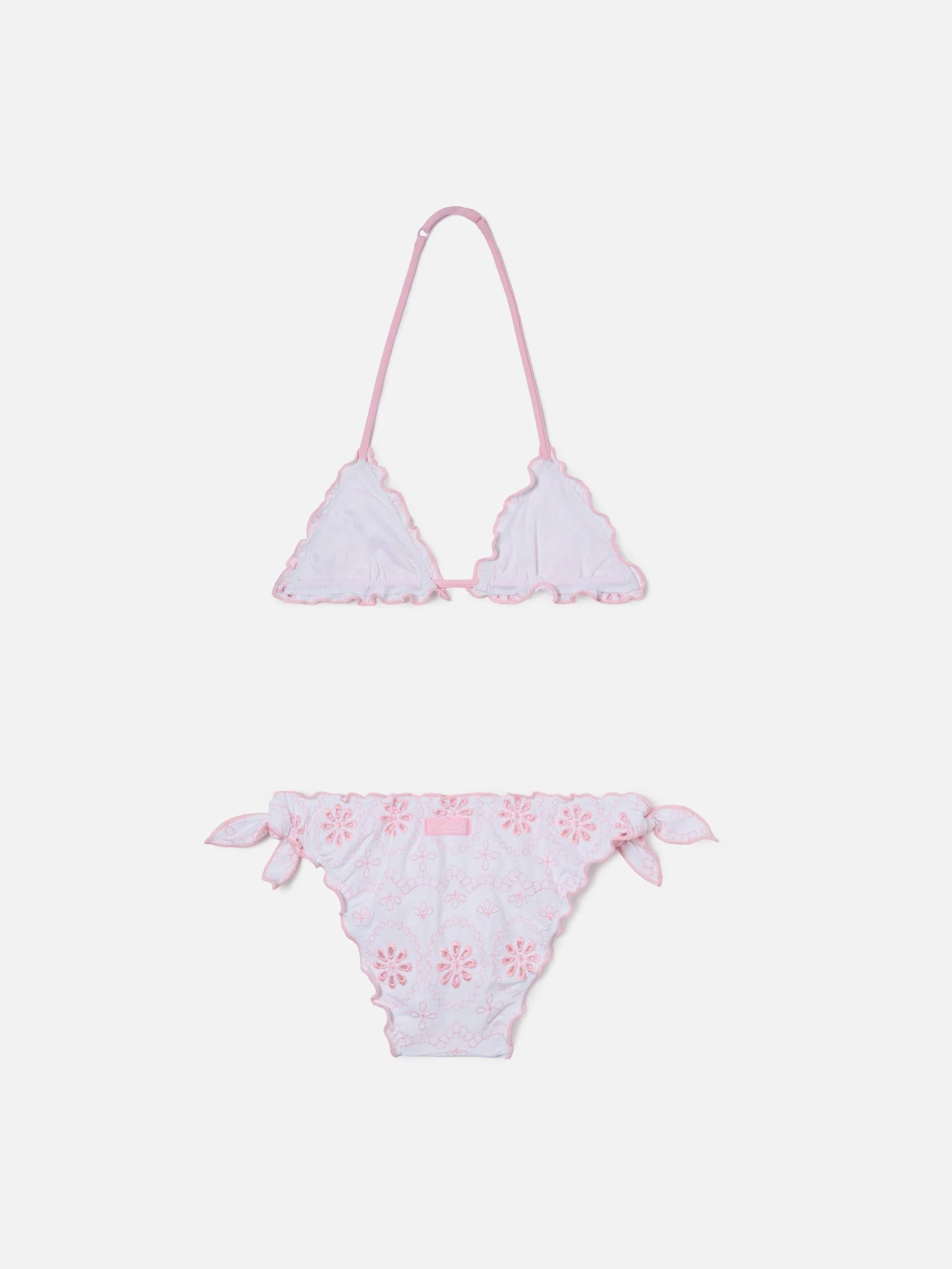 Bikini Cris in tessuto sangallo bianco con ricamo rosa CRIS001 00055L MC2 SAINT BARTH 