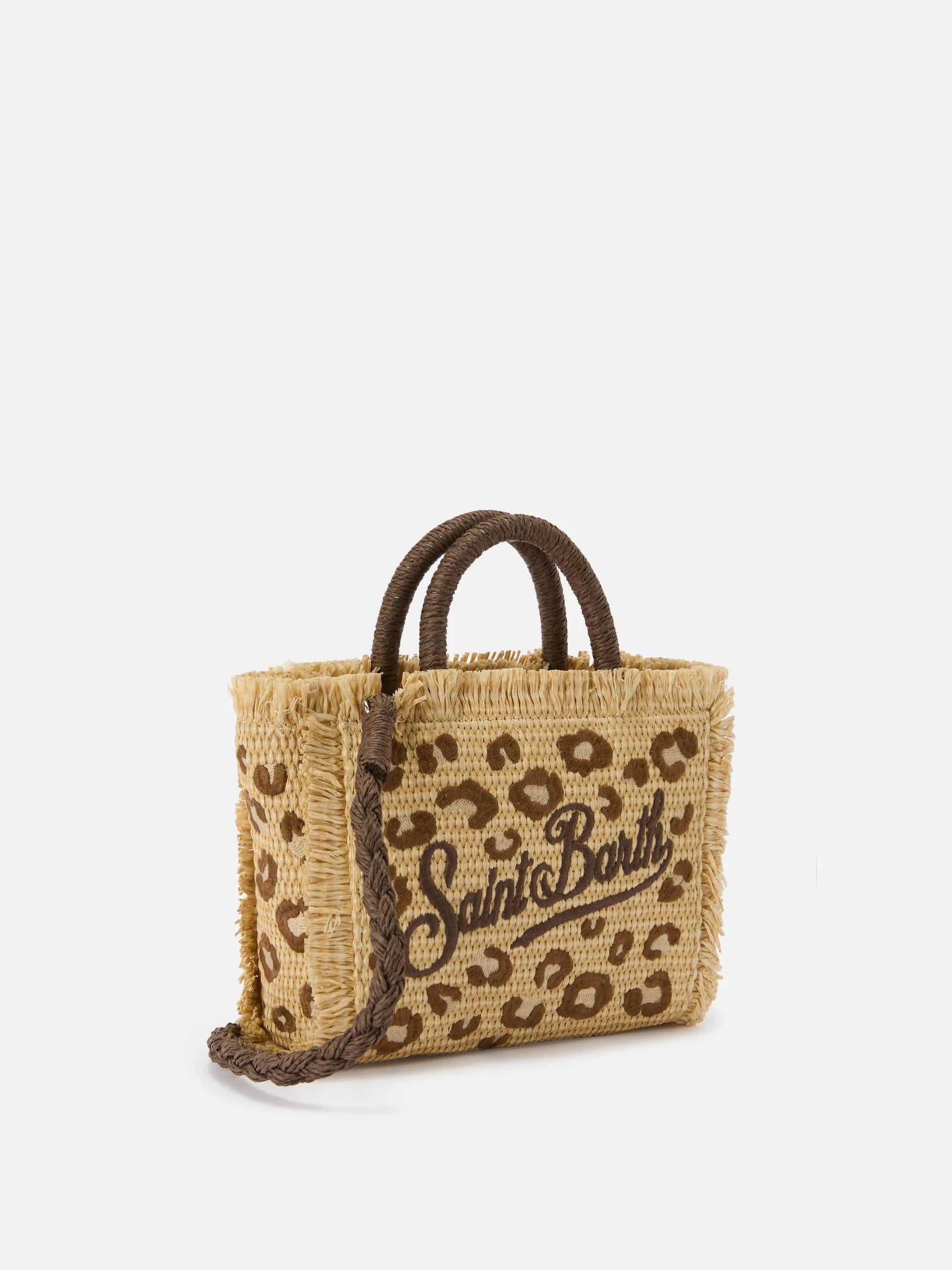 Borsa Vanity mini in tessuto effetto paglia con ricamo leopardato VAMI009 00349L MC2 SAINT BARTH 