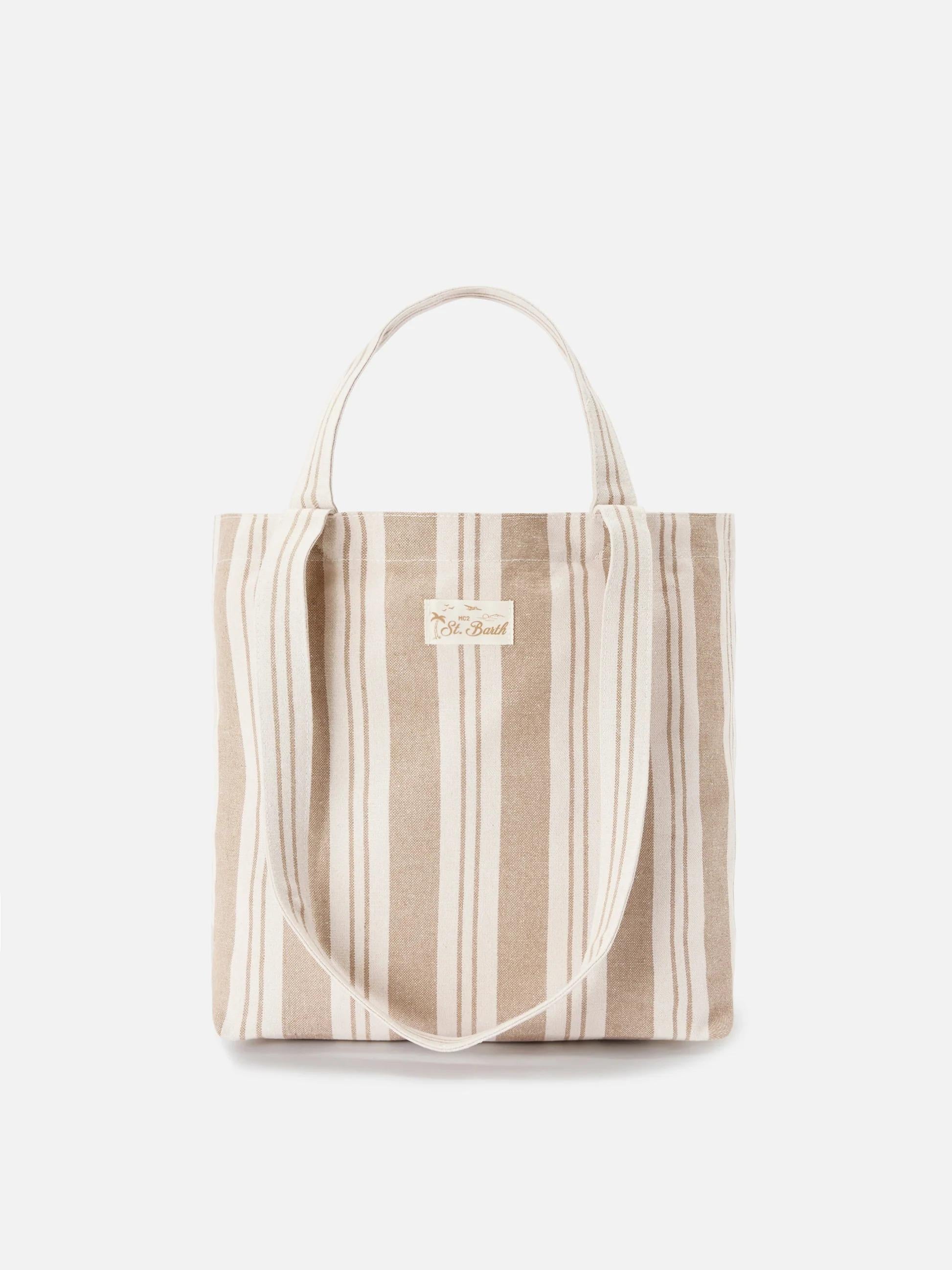 Borsa tote Essential Beach in cotone a righe beige e bianche EBEC001 01102L MC2 SAINT BARTH 