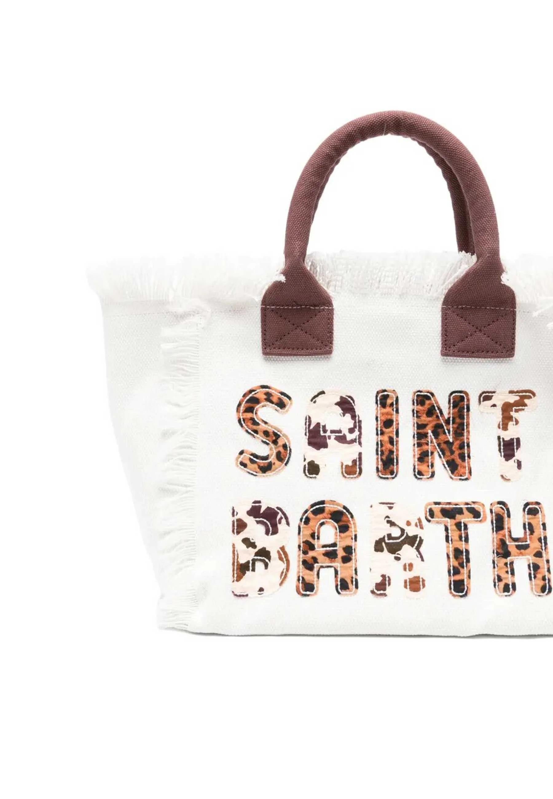 Mc2 saint barth Borsa Colette Bianca in Canvas Logo Animalier Manico Marrone COL0001 00326L MC2 SAINT BARTH 
