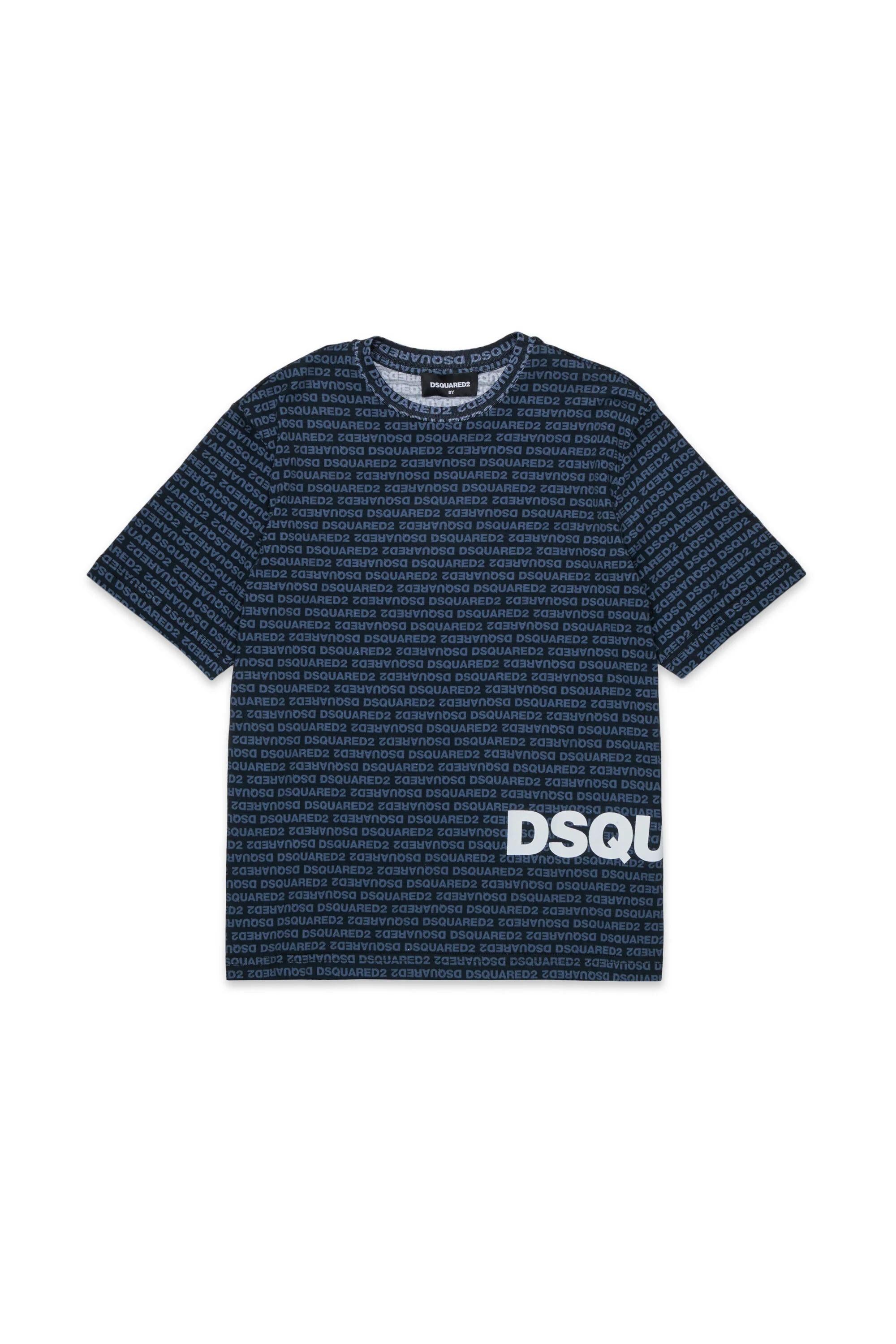 DSQUARED2<BR/>T-shirt con logo allover nera DQ3303-D0AH8 DQ900 DSQUARED KID 