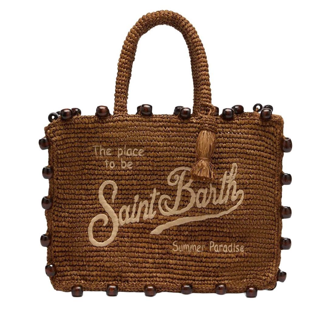 Borsa Colette in rafia marrone con perline e logo ricamato COL0013 09044L MC2 SAINT BARTH 