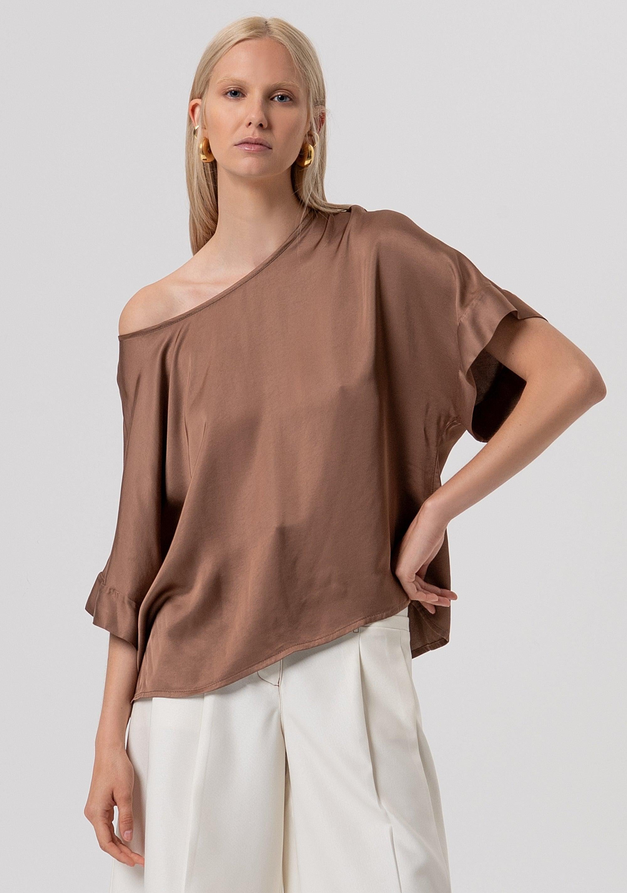 Top over in raso di viscosa CACAO FR26ST1010W41301 M07 FRACOMINA 