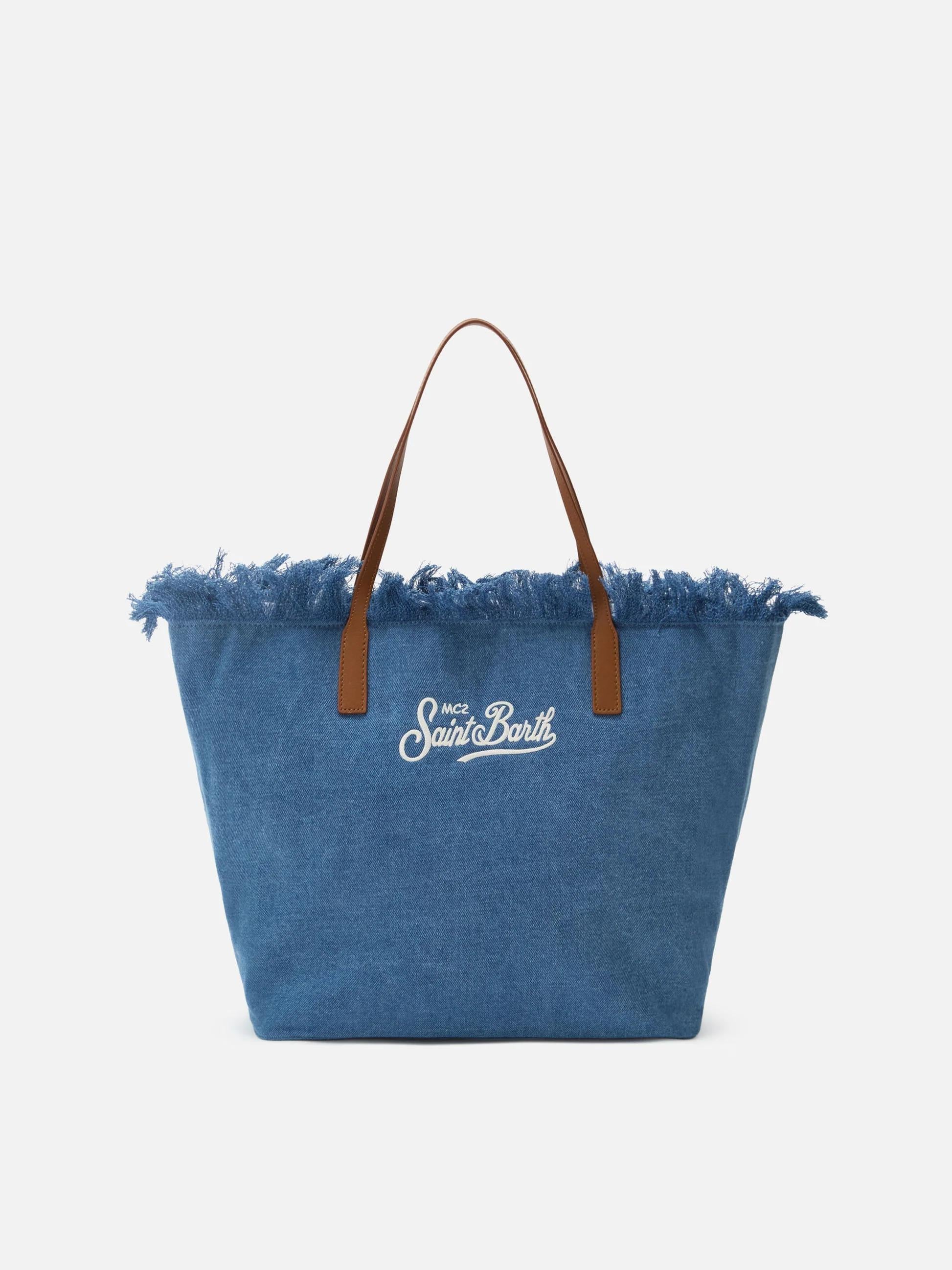 Borsa City regular in tessuto denim con frange CBF0001 00436L MC2 SAINT BARTH 