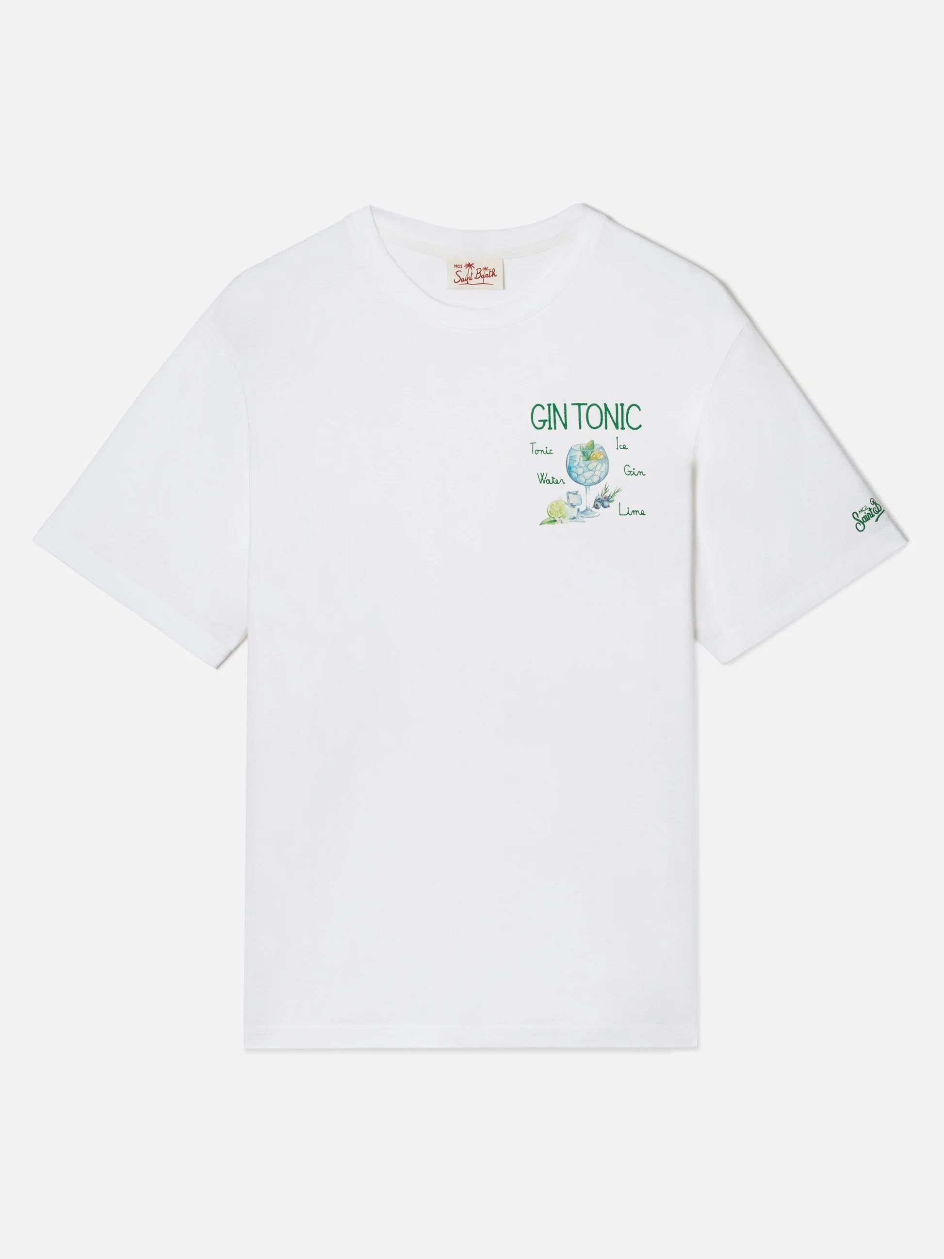 T-shirt Portofino bianca con ricamo Gin Tonic POT0001 02489L MC2 SAINT BARTH 