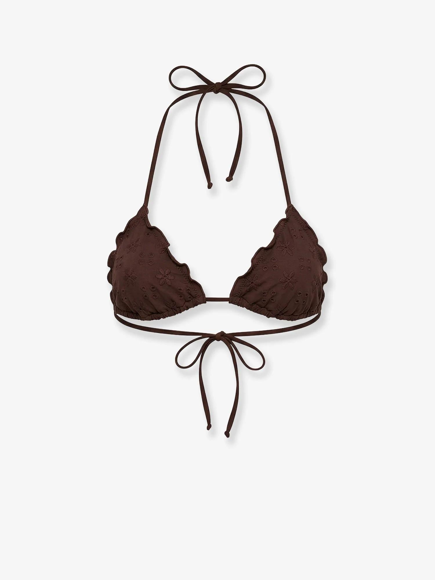 MC2 SAINT BARTH<BR/>Top bikini Sagittarius con ricami all-over marrone SAG0001 09229L MC2 SAINT BARTH 